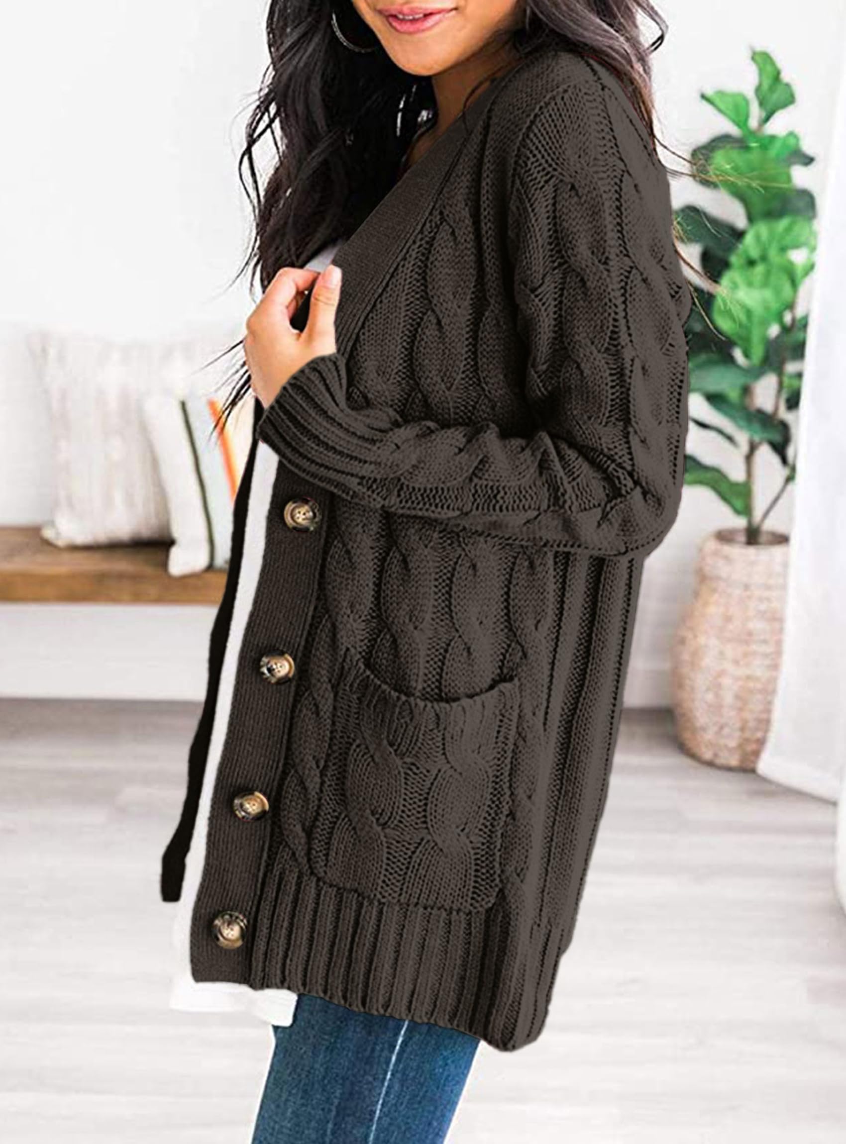 PRETTYGARDEN Women's Open Front Cardigan Sweaters Fall Fashion Button Down Cable Knit Chunky Winter Clothing Outerwear Coats