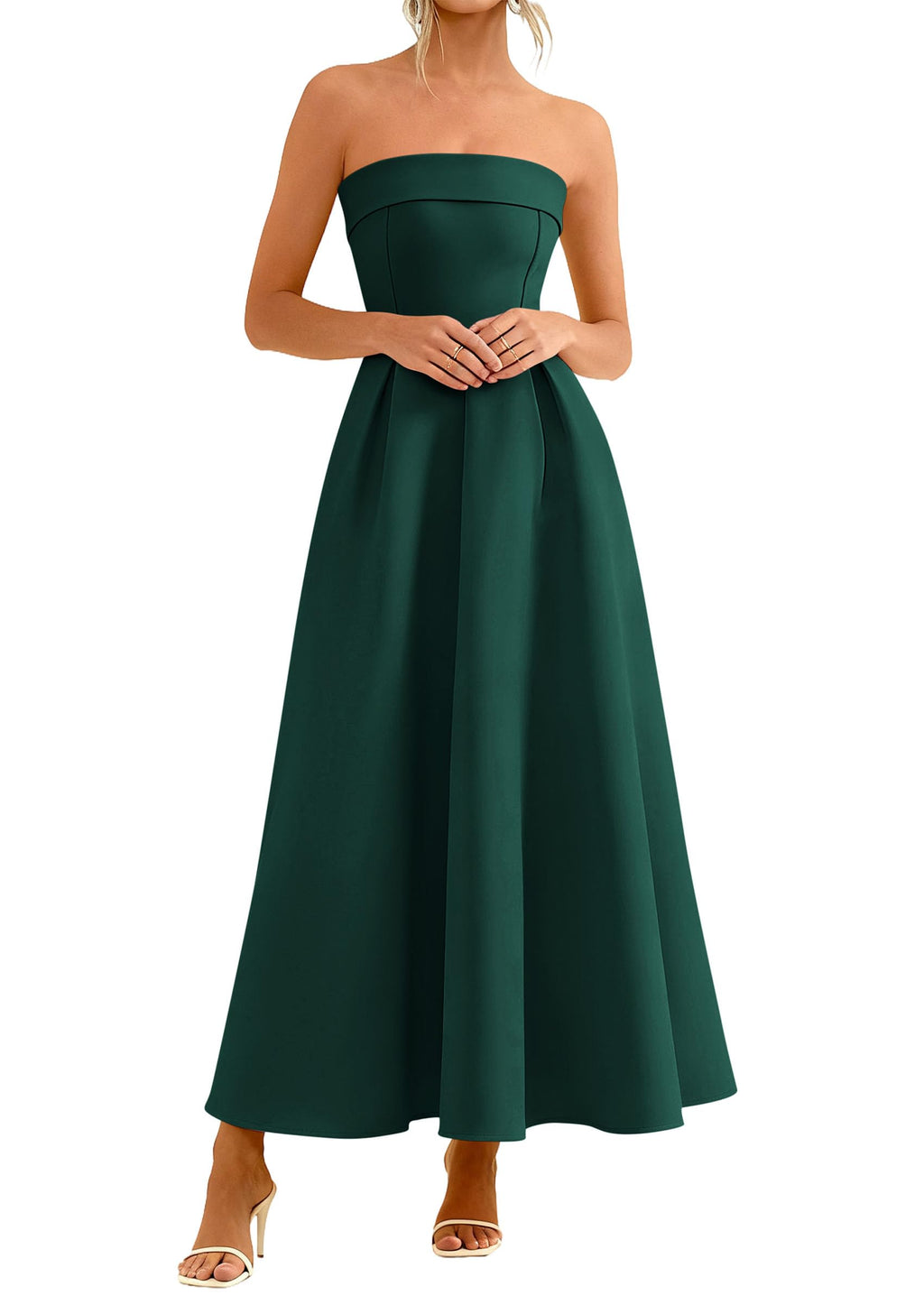 PRETTYGARDEN Cocktail Dresses for Women Summer Formal Elegant Tube Top Strapless Spring Wedding Guest Party Midi Dress