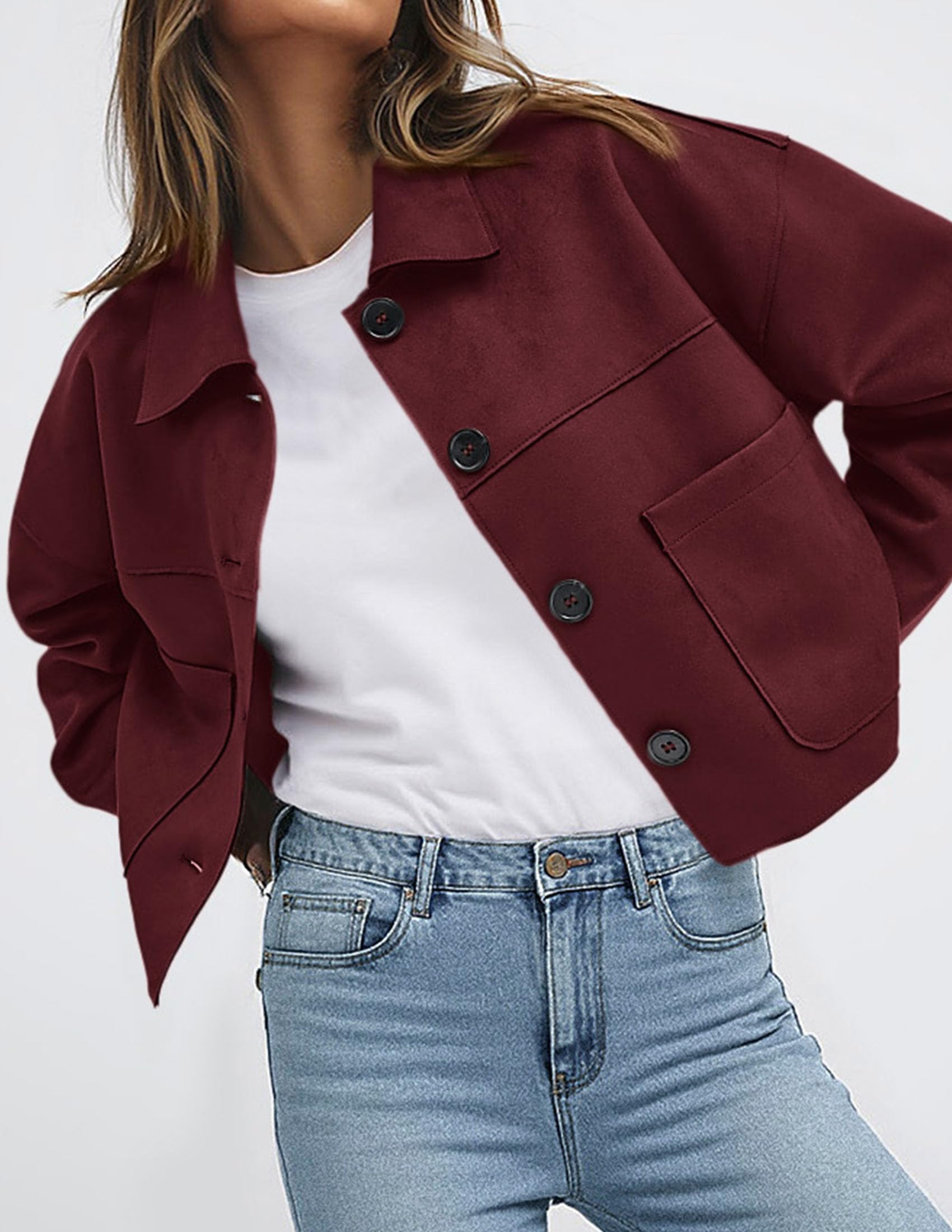 PRETTYGARDEN Women's Faux Suede Cropped Jacket Casual Lightweight Fall Fashion Winter Coats Outerwear Trendy Clothes