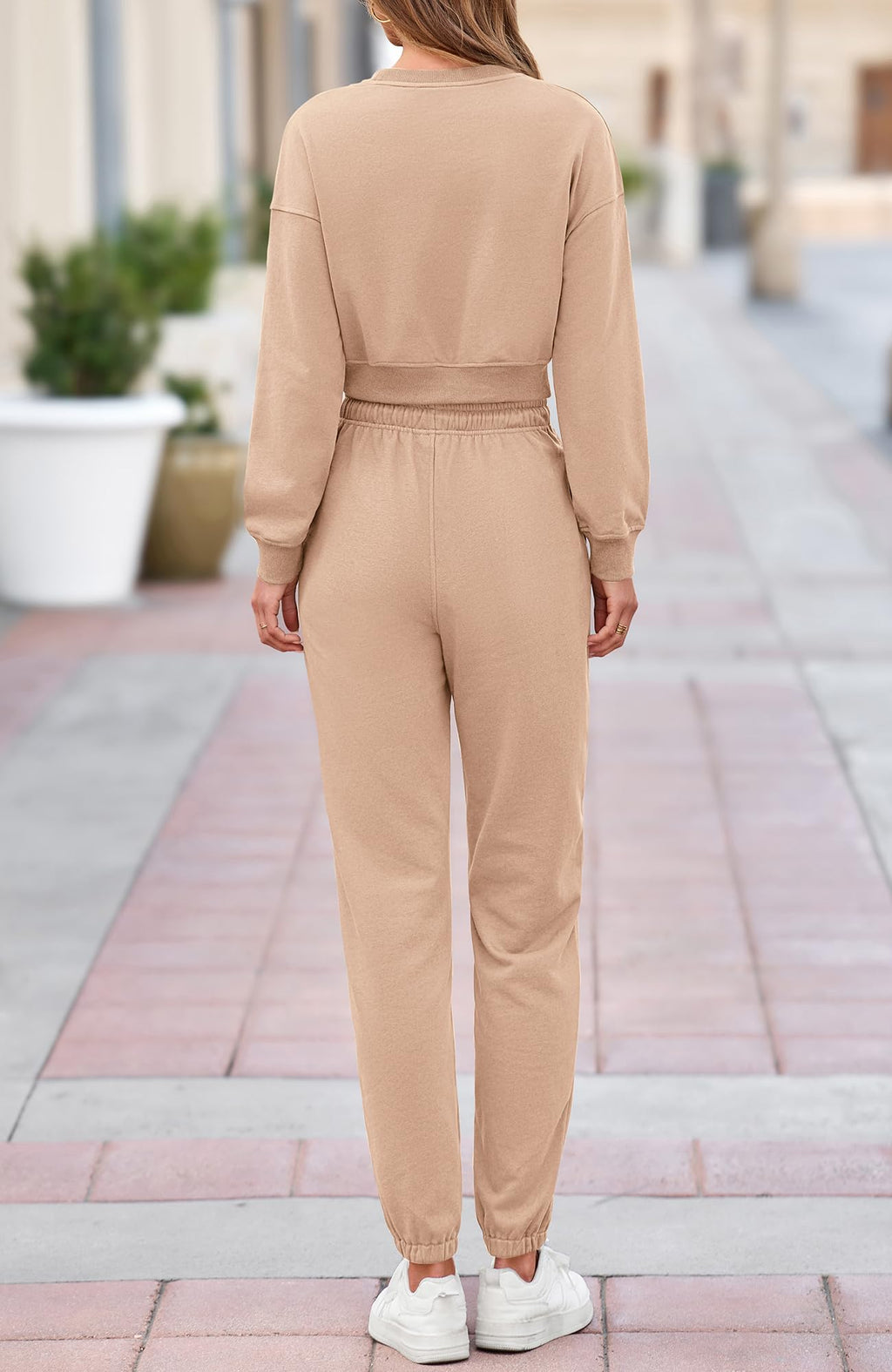 BTFBM Women 2 Piece Outfits Long Sleeve Crop Top Pullover Drawstring Pant Jogger Set Casual Sweatsuits Tracksuit Pockets