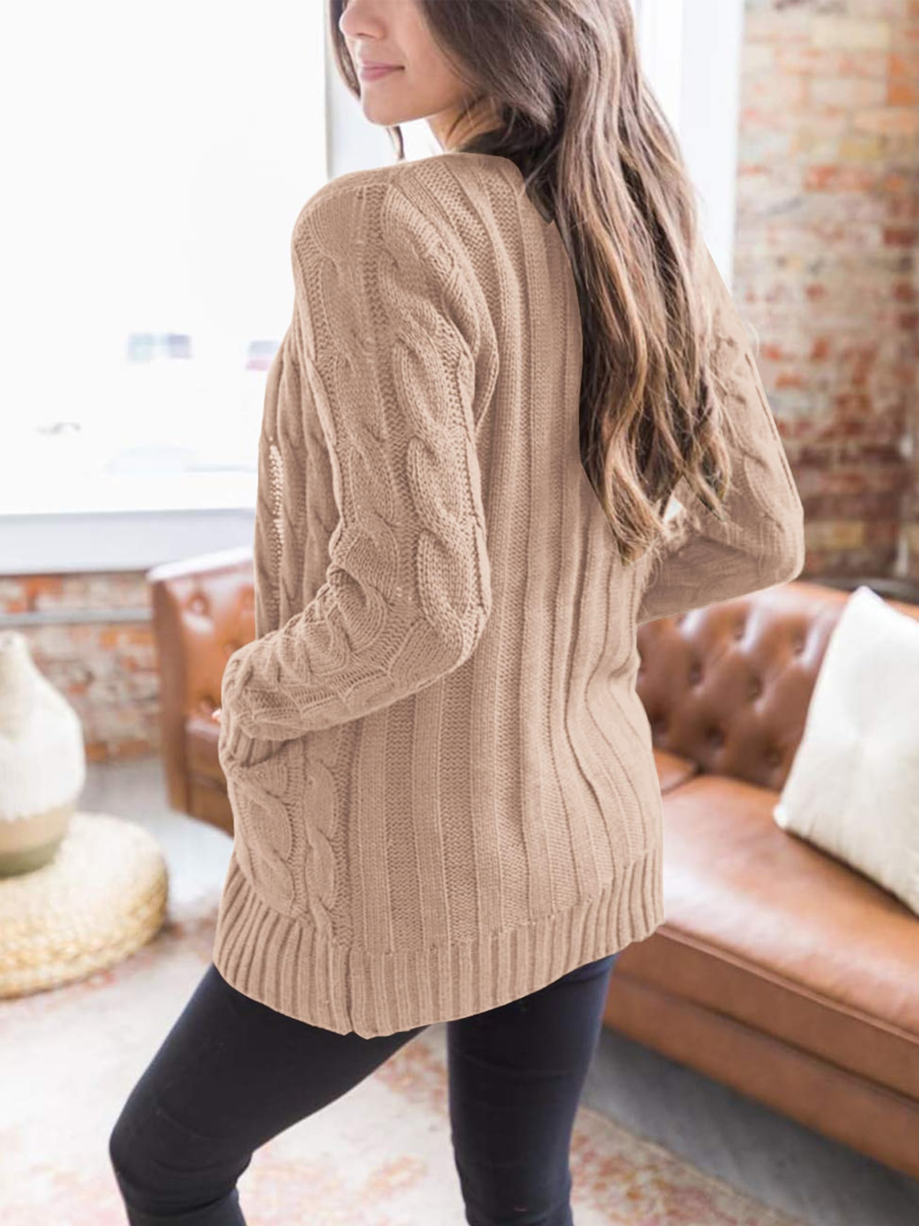 PRETTYGARDEN Women's Open Front Cardigan Sweaters Fall Fashion Button Down Cable Knit Chunky Winter Clothing Outerwear Coats