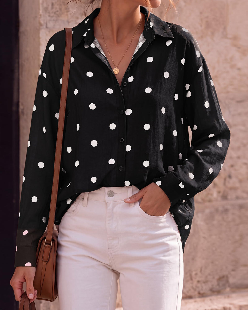 BTFBM Womens Blouses Dressy Casual Floral Long Sleeve Shirts Polka Dot Tops Classic Lapel Collar,Button Cuffs,V Neck Button Down Shirt,Business Casual Outfits,Early Fall Fashion Clothing Trendy
