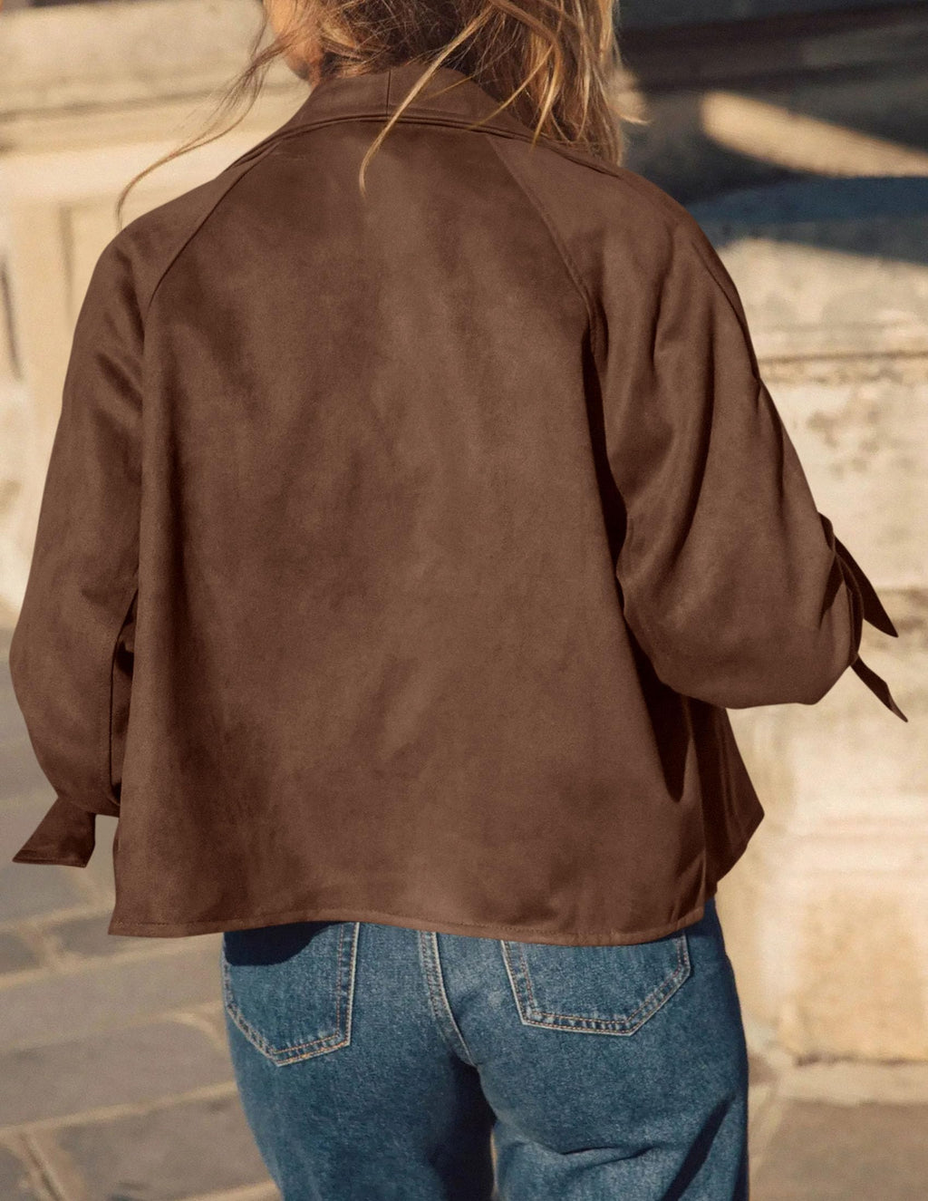 PRETTYGARDEN Women Faux Suede Double Breasted Trench Coat Cropped Jackets Raglan Long Sleeve,Lapel,Tie Cuff,Button Down,Fall Fashion Outerwear,Winter Clothes,Work Office Casual Short Jacket
