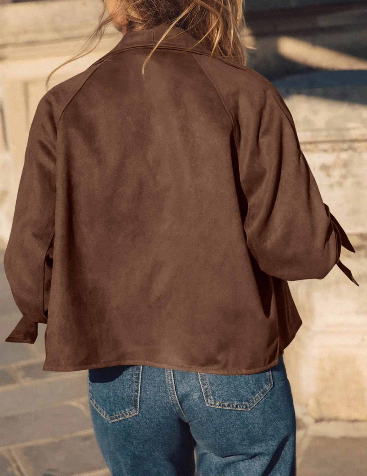 PRETTYGARDEN Women Faux Suede Double Breasted Trench Coat Cropped Jackets Raglan Long Sleeve,Lapel,Tie Cuff,Button Down,Fall Fashion Outerwear,Winter Clothes,Work Office Casual Short Jacket