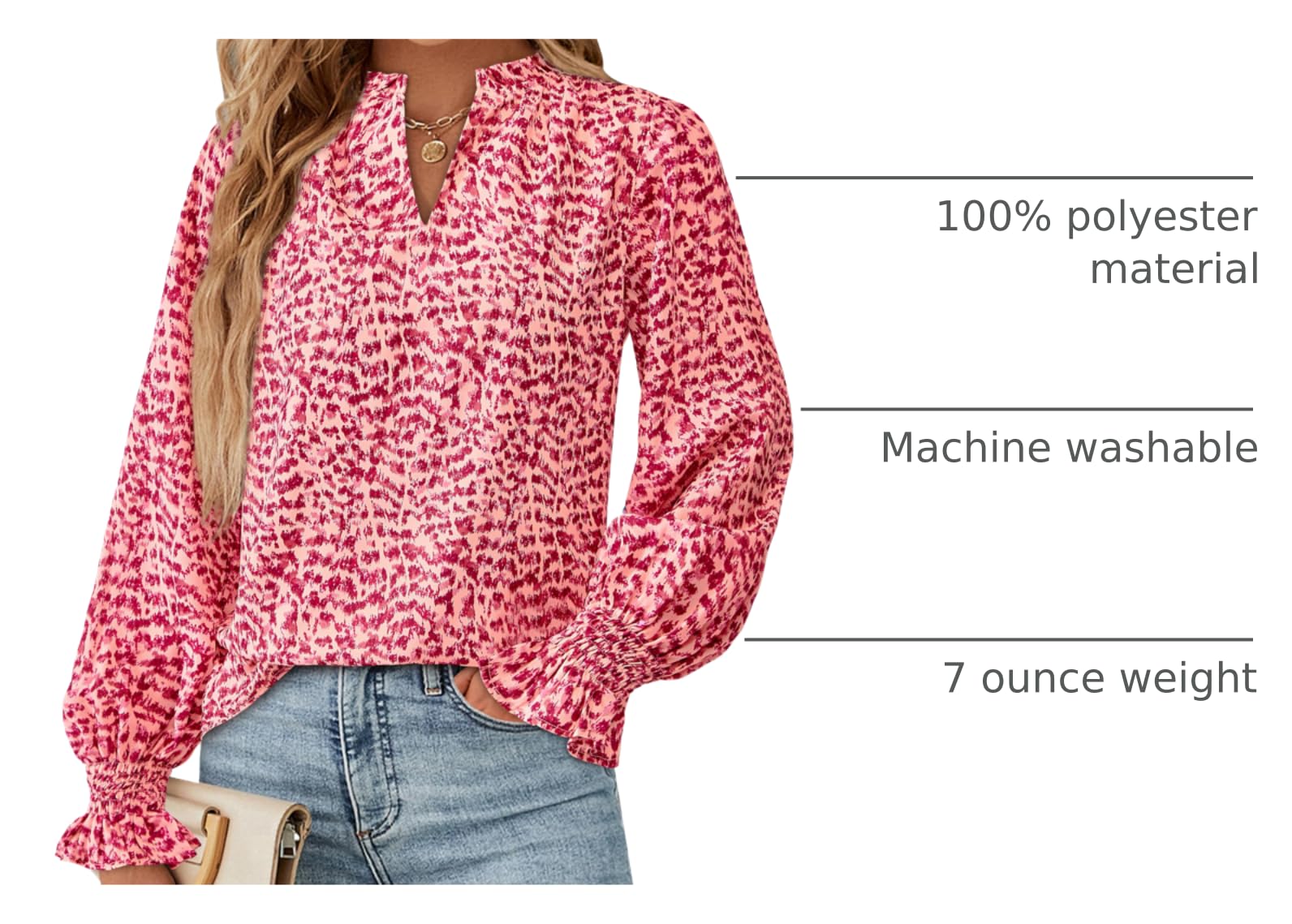 FreshPretty Womens V Neck Floral Long Sleeve Tops Summer Casual Loose Puff Sleeve Chiffon Boho Work Blouse Dressy T Shirts