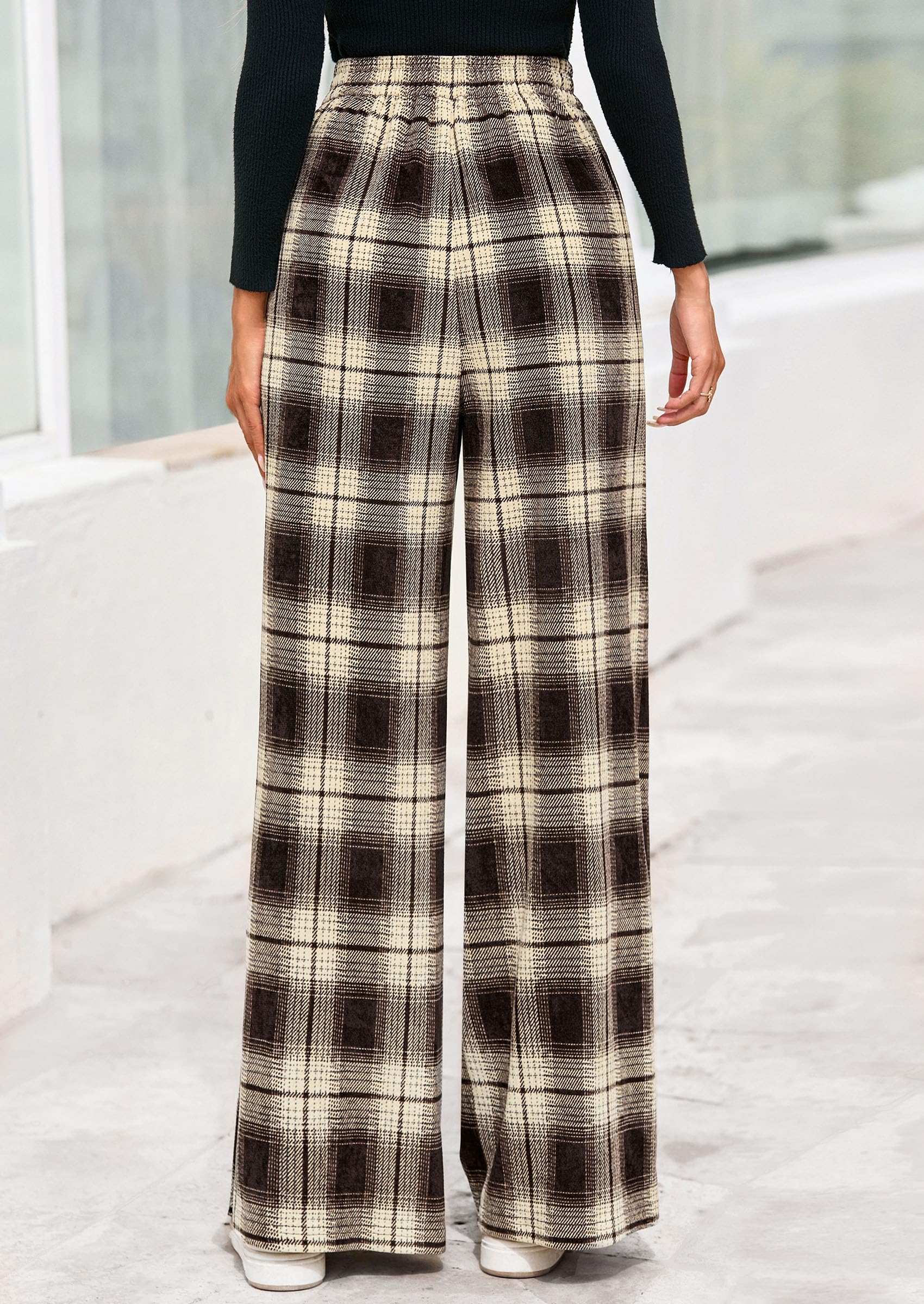 PRETTYGARDEN Casual Women's Pants Elastic Waist Palazzo Long Pajama Wide Leg Trousers Knit Fall Outfits with Pockets