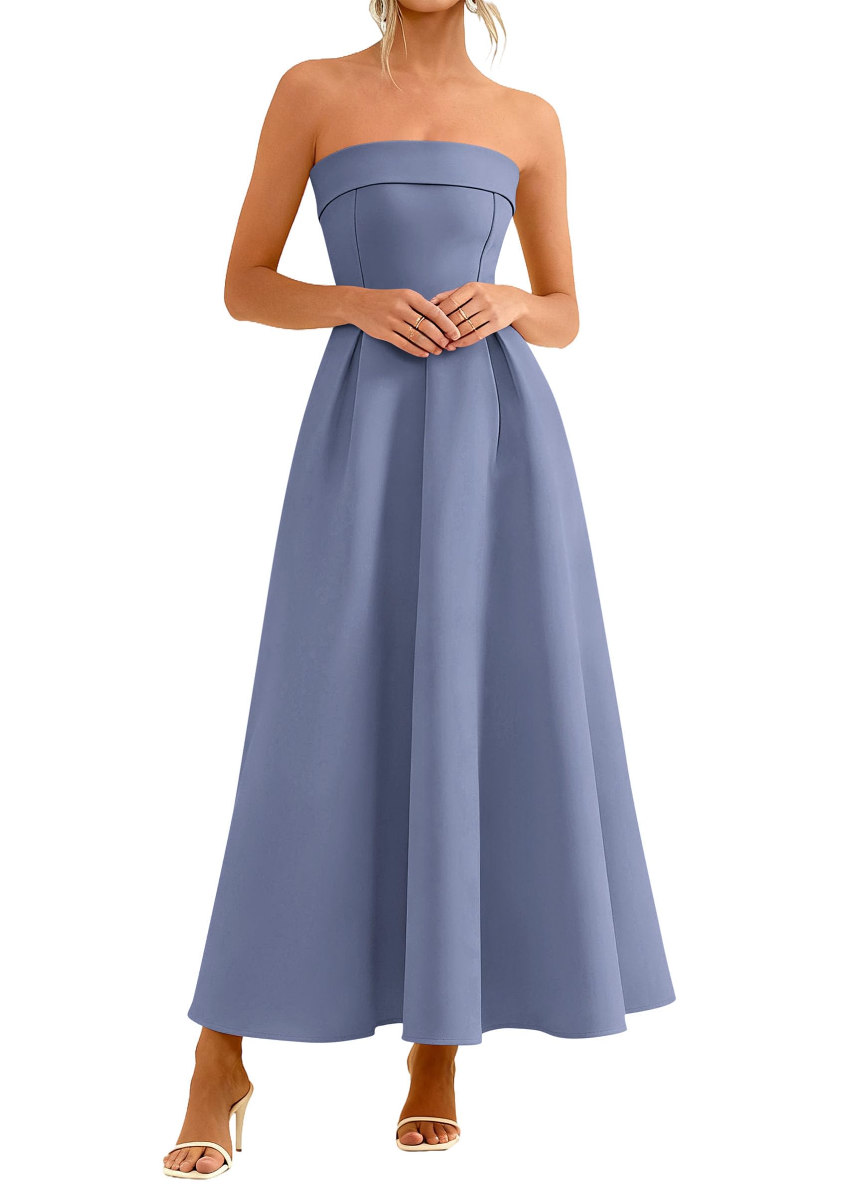 PRETTYGARDEN Cocktail Dresses for Women Summer Formal Elegant Tube Top Strapless Spring Wedding Guest Party Midi Dress