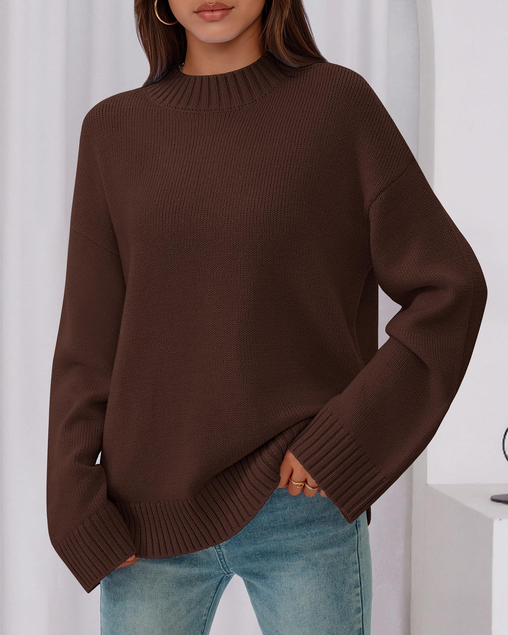 BTFBM Sweaters for Women Casual Crewneck Long Sleeve Loose Ribbed Knit Pullover Sweater Winter Clothes Fall Outfits