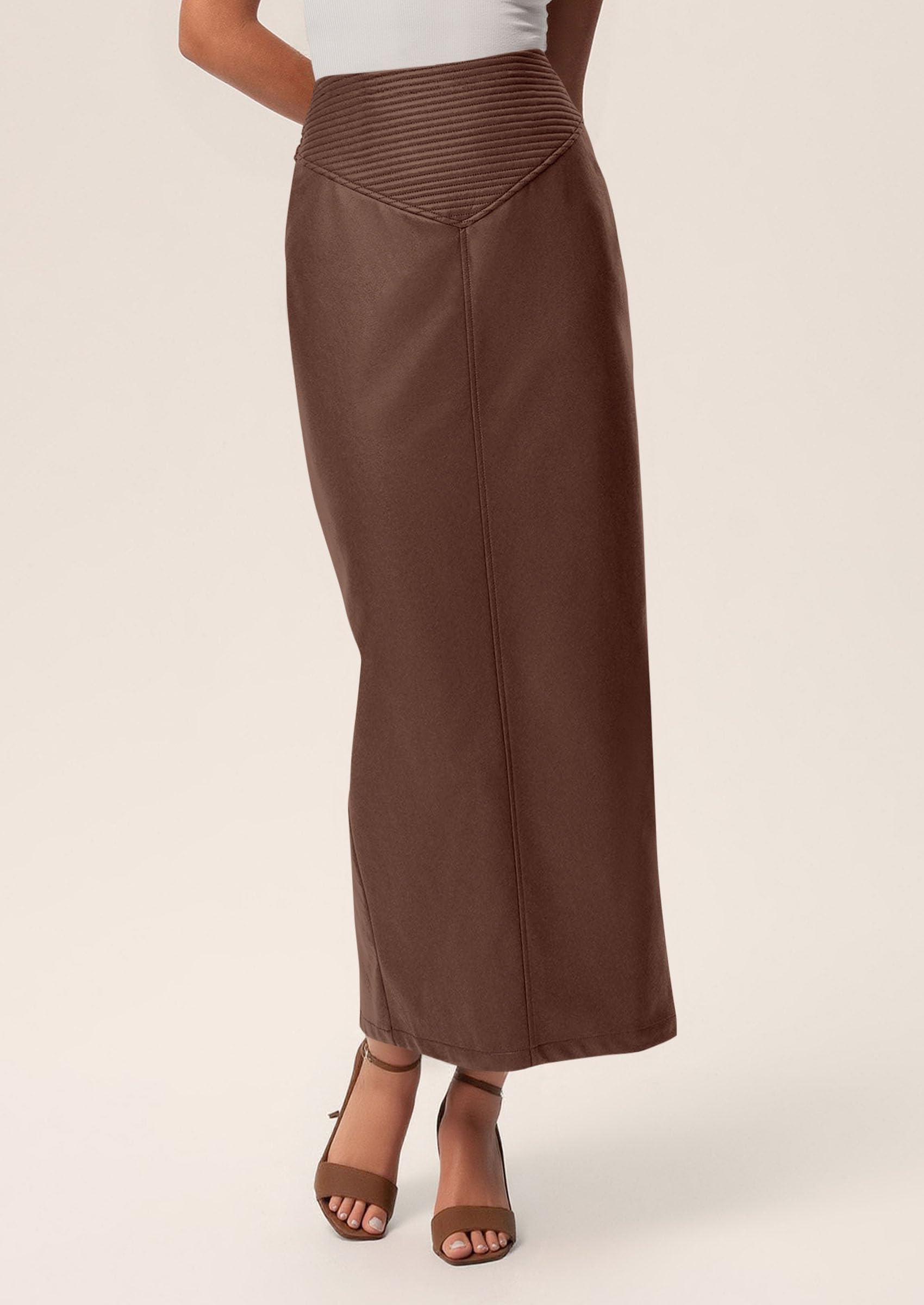 PRETTYGARDEN Long Skirts for Women Fall Fashion Clothing Faux Leather High Waist Dressy Casual Slit Pencil Maxi Skirt