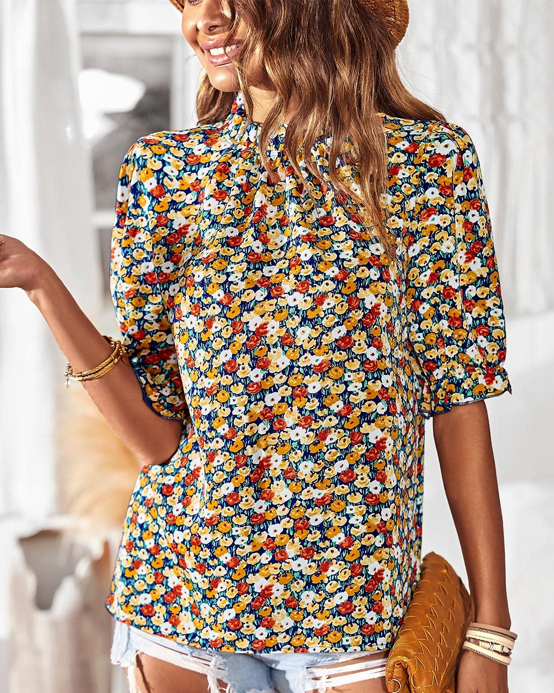 FreshPretty Women's Dressy Casual Blouses Business Work Tops Lace Trim Short Sleeve Office Shirts Summer Spring Outfits