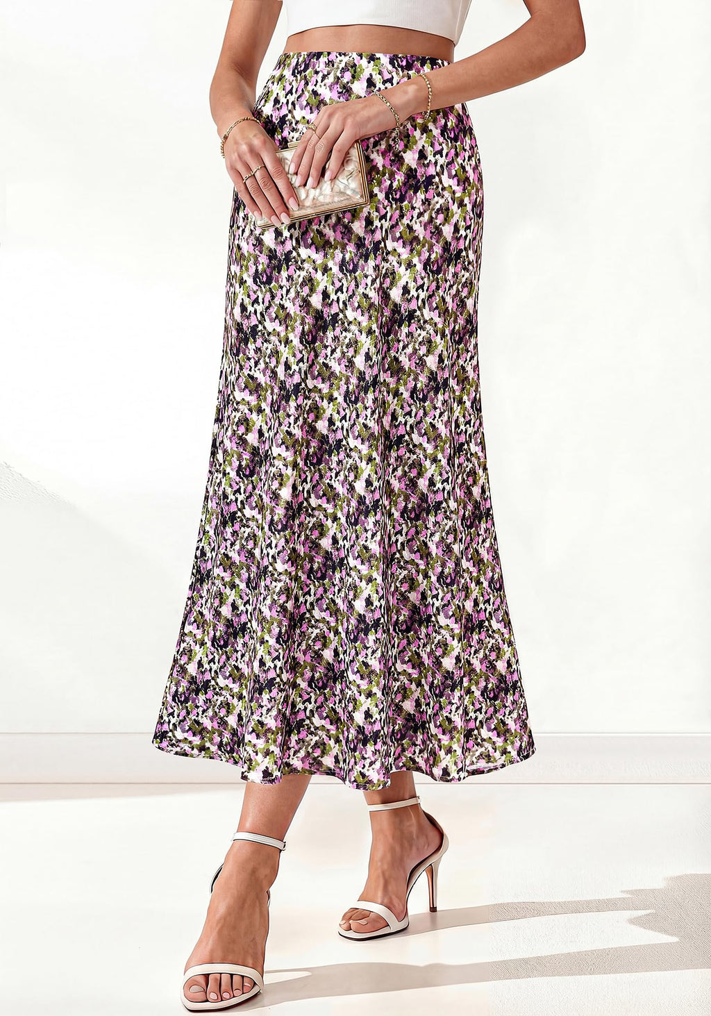 BTFBM Maxi Skirts for Women Summer Spring Boho Lightweight A Line High Waisted Wedding Guest Party Silk Midi Skirt