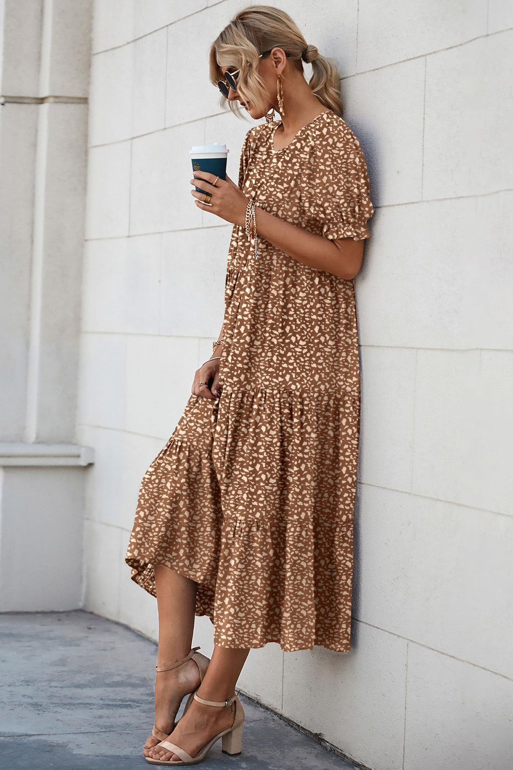 PRETTYGARDEN Summer Dresses for Women Casual Floral Boho Midi Sun Dress Puff Short Sleeve Flowy Beach Vacation Sundress