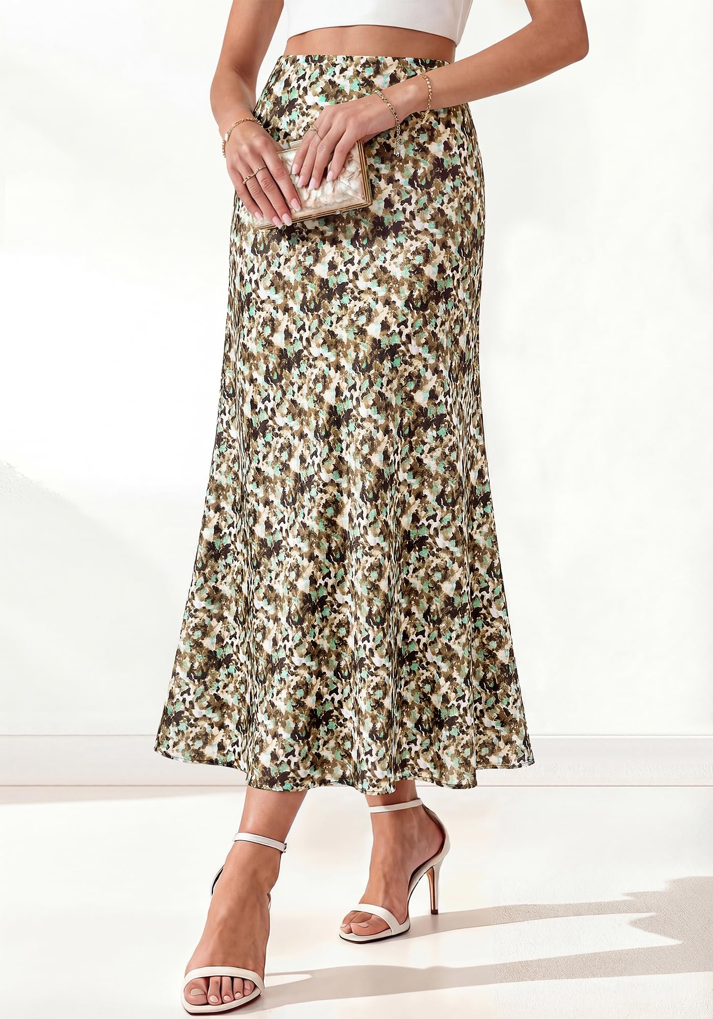 BTFBM Maxi Skirts for Women Summer Spring Boho Lightweight A Line High Waisted Wedding Guest Party Silk Midi Skirt