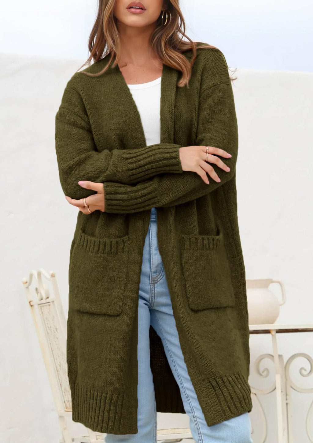 PRETTYGARDEN Fall Long Sleeve Cardigan Sweaters for Women Trendy Winter Open Front Loose Knitted Cardigans with Pockets