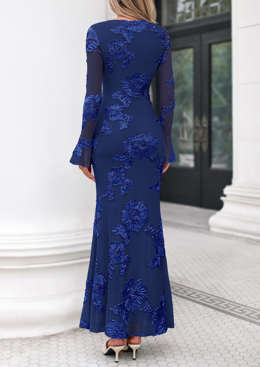PRETTYGARDEN Women's Formal Floral Maxi Bodycon Dresses Ruffle Long Sleeve, Fall Winter Outfits 2026 for Wedding Guest, Homecoming & Cocktail, Slimming Mesh Dress with Lining
