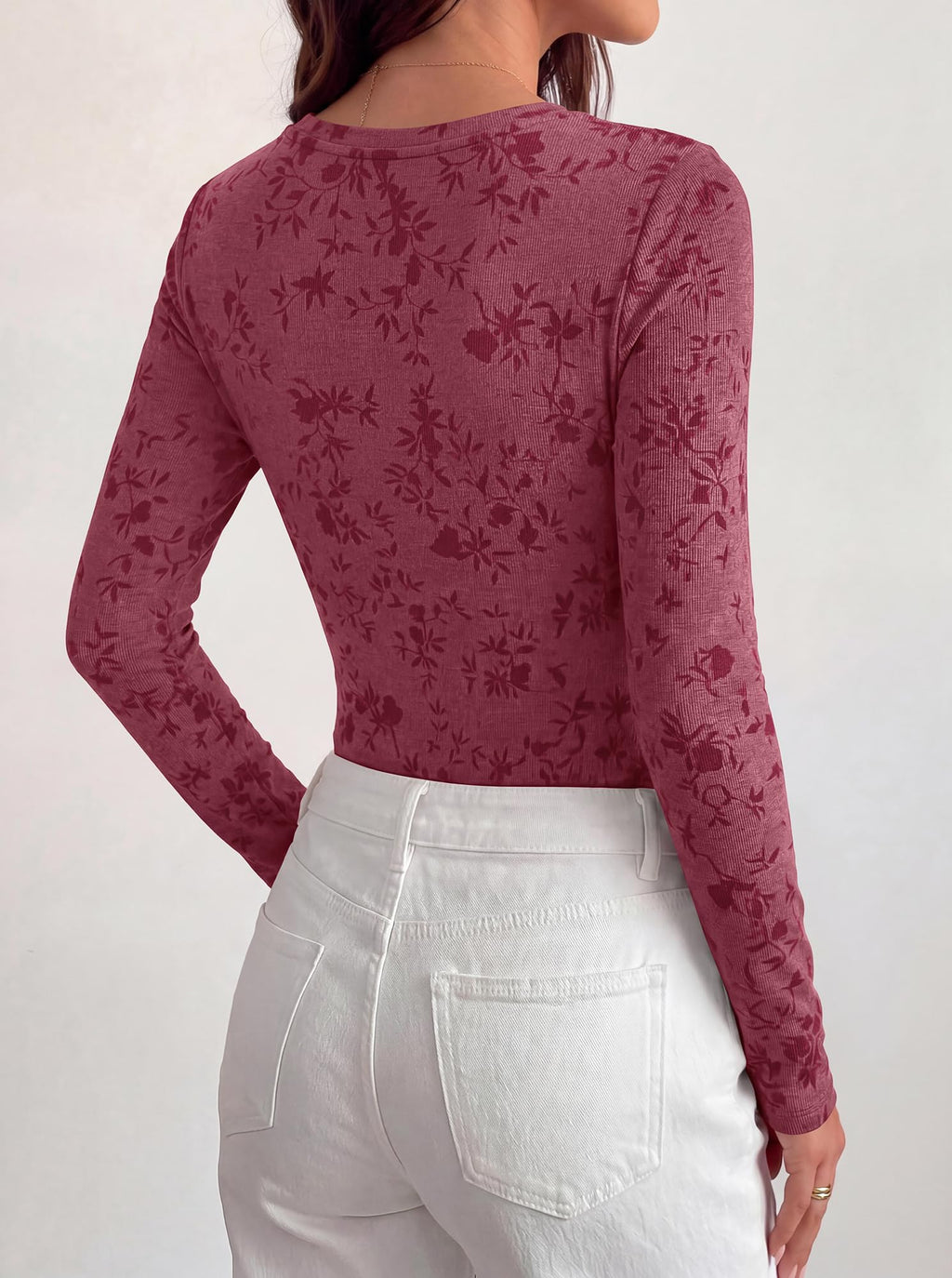 BTFBM Women's Long Sleeve Scoop Neck Shirts Floral Tops | Casual Women Fall Clothes, Ribbed Slim Fitted T-Shirts, y2k Fashion Clothing, Concert Going Out Top, Club Date Night Outfits
