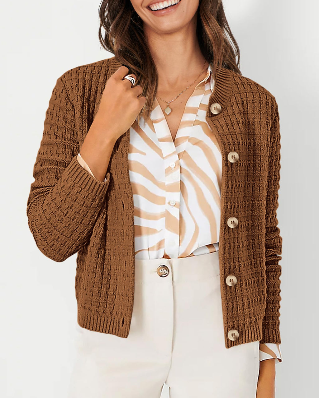 PRETTYGARDEN Women's Knit Cardigan Sweaters Casual Long Sleeve Open Front Button Down Trendy Jackets Outerwear
