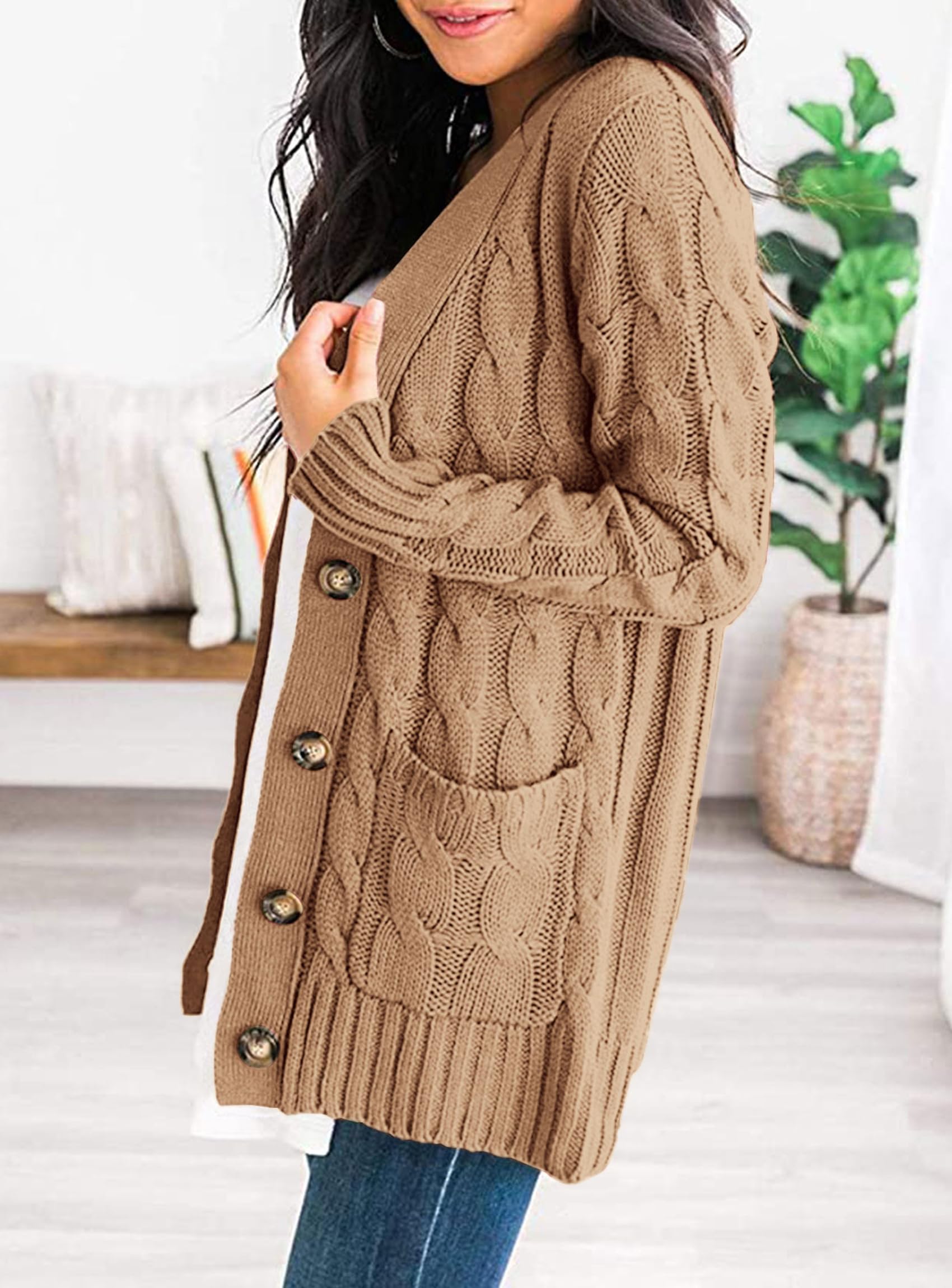PRETTYGARDEN Women's Open Front Cardigan Sweaters Fall Fashion Button Down Cable Knit Chunky Winter Clothing Outerwear Coats