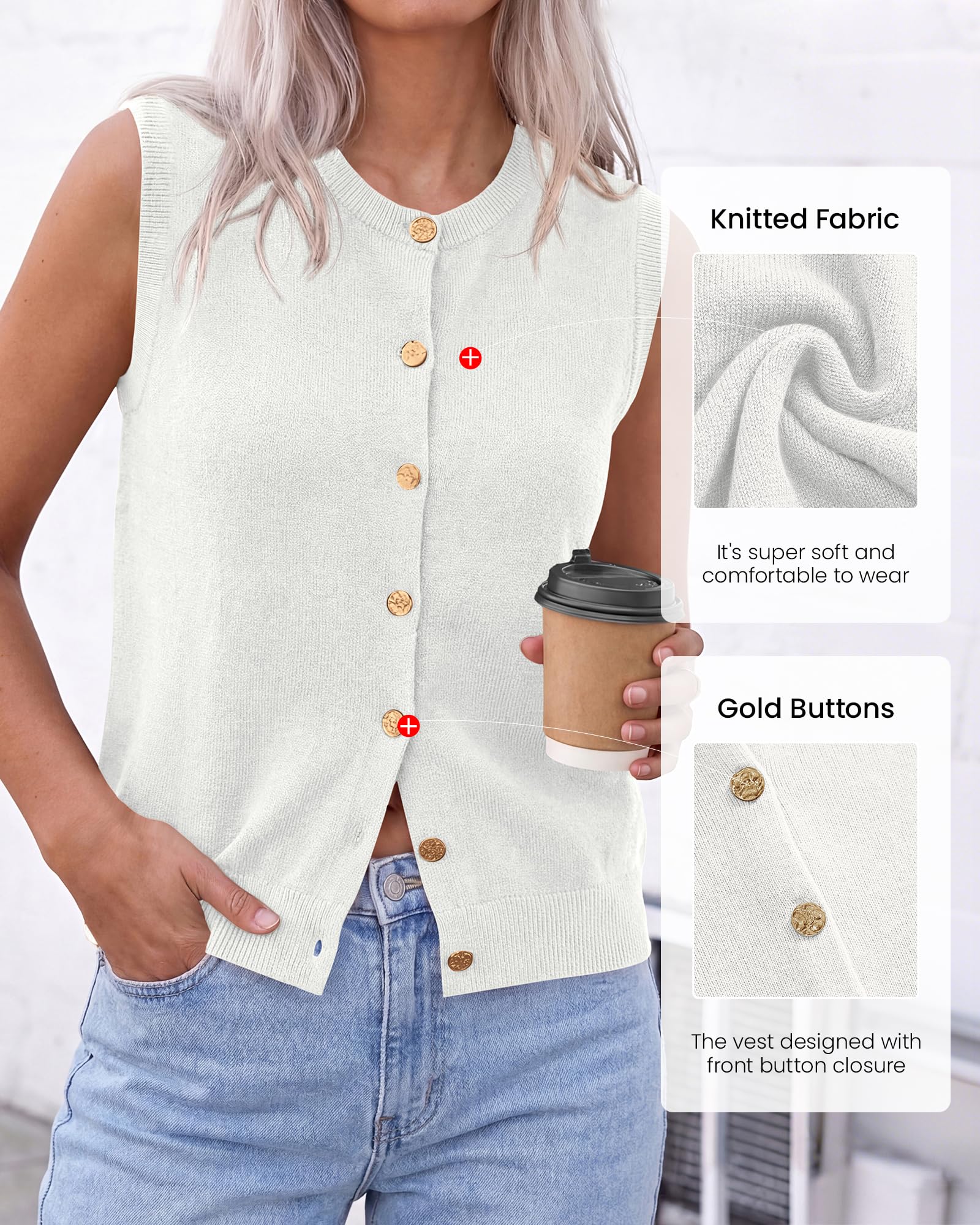 BTFBM Sweater Vest Women Casual Crewneck Loose Button Down Knit Sleeveless Cardigan Spring Clothes Summer Vest Tops