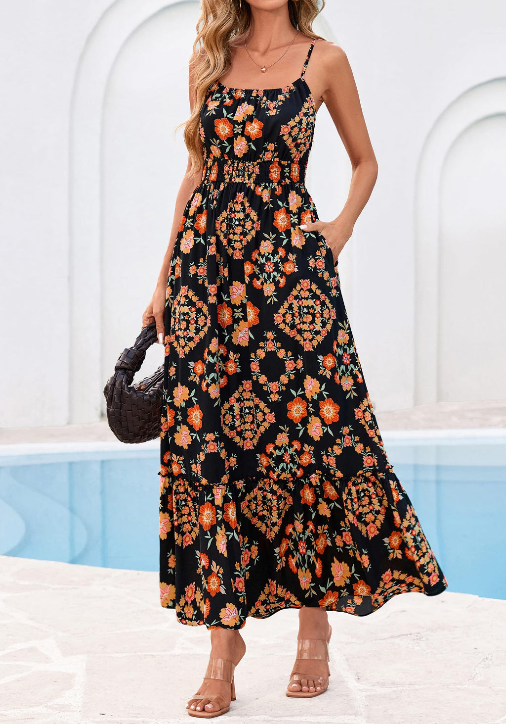 BTFBM Summer Dresses for Women Sundresses Sleeveless Spaghetti Strap Boho Beach Vacation Outfits Spring Maxi Dress