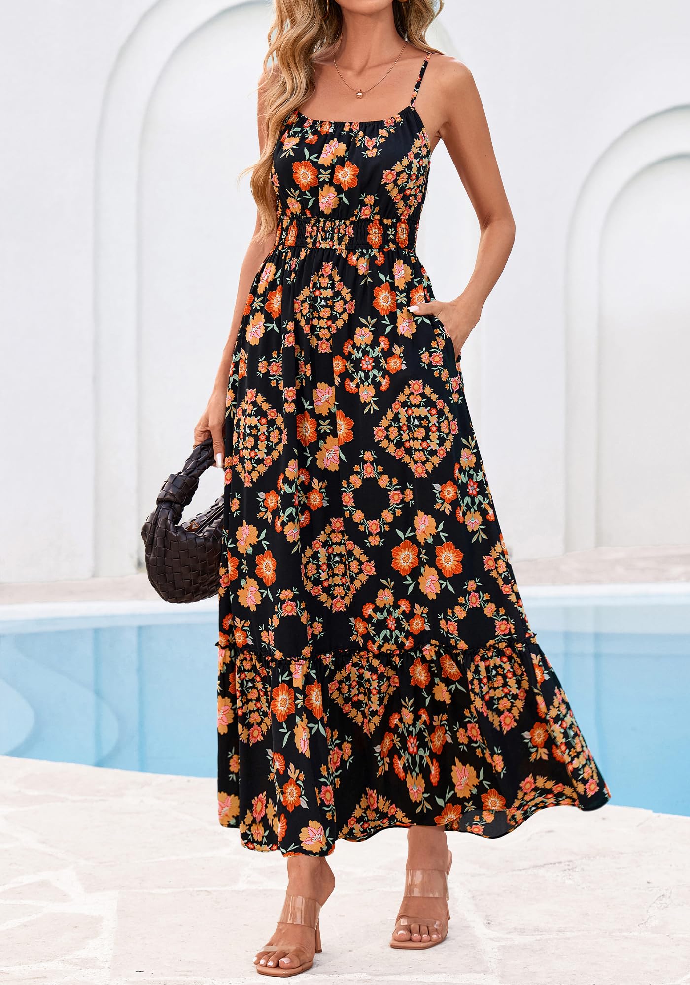 BTFBM Summer Dresses for Women Sundresses Sleeveless Spaghetti Strap Boho Beach Vacation Outfits Spring Maxi Dress