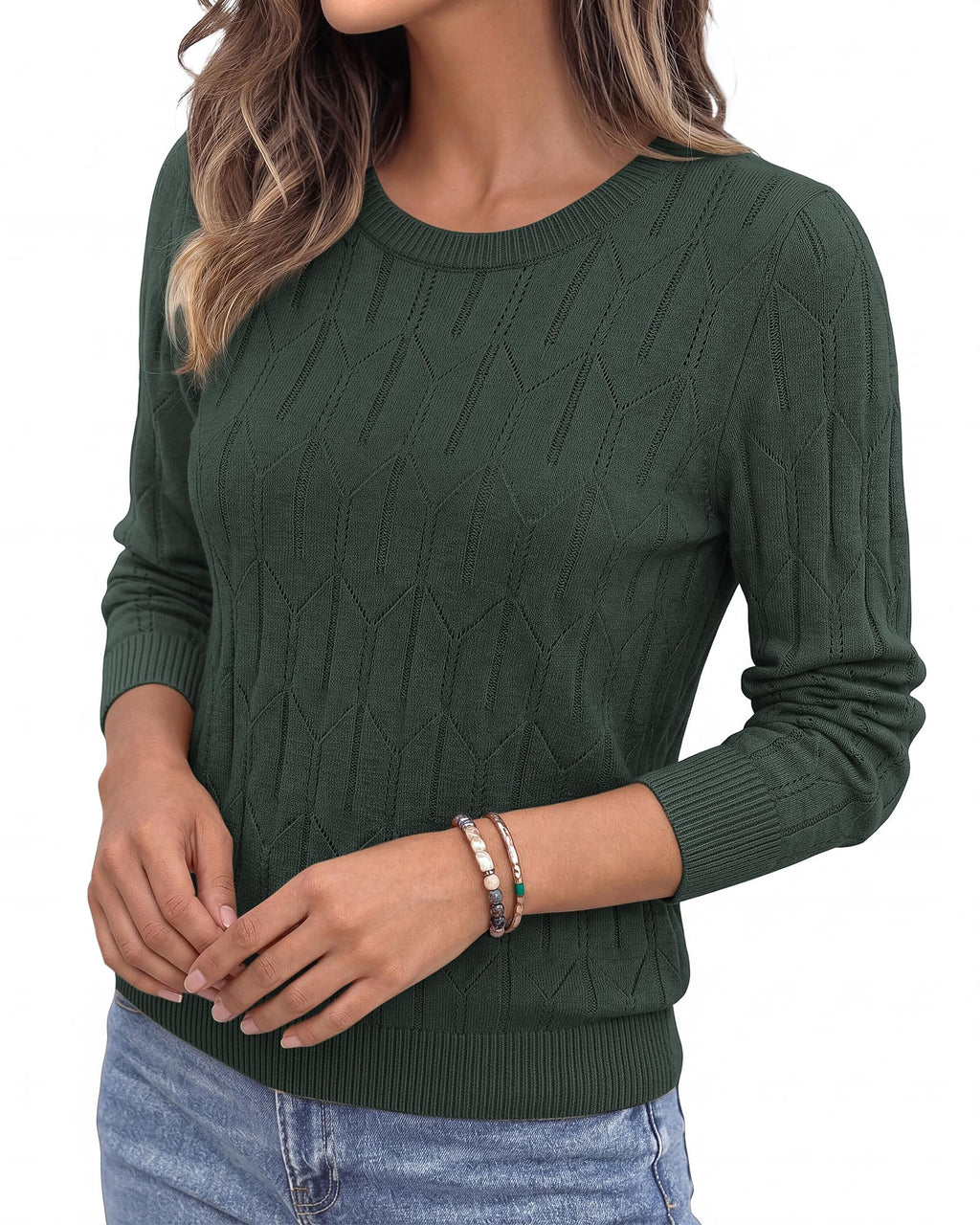 BTFBM Womens Sweaters Long Sleeve Crewneck Pullover Tops Dressy Casual Lightweight Knit Sweater,Small Hollow Out Boho Shirts, Fall Fashion,Winter Layer Basic Clothes,Business Casual Outfits