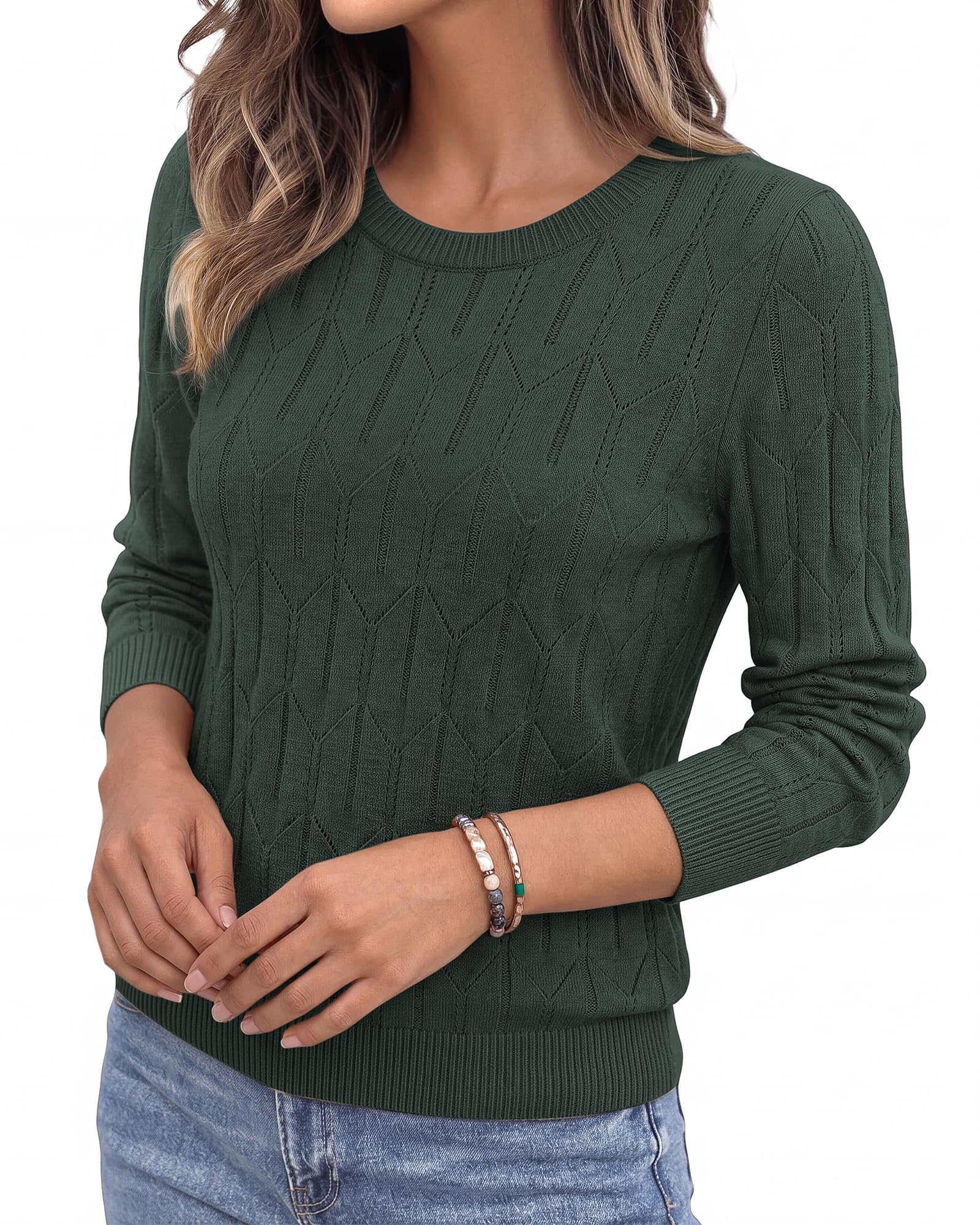 BTFBM Womens Sweaters Long Sleeve Crewneck Pullover Tops Dressy Casual Lightweight Knit Sweater,Small Hollow Out Boho Shirts, Fall Fashion,Winter Layer Basic Clothes,Business Casual Outfits