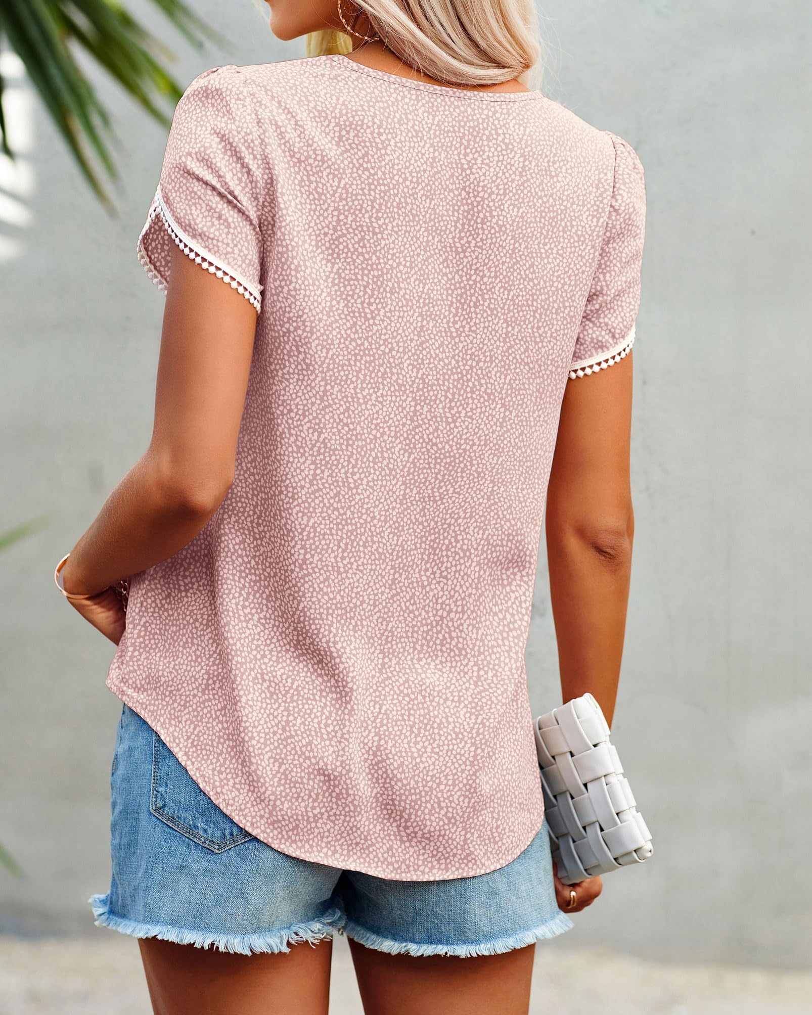 PRETTYGARDEN Womens Summer Tops Casual Ruffle Short Sleeve Crewneck Shirts Loose Basic Work Blouses Spring Outfits