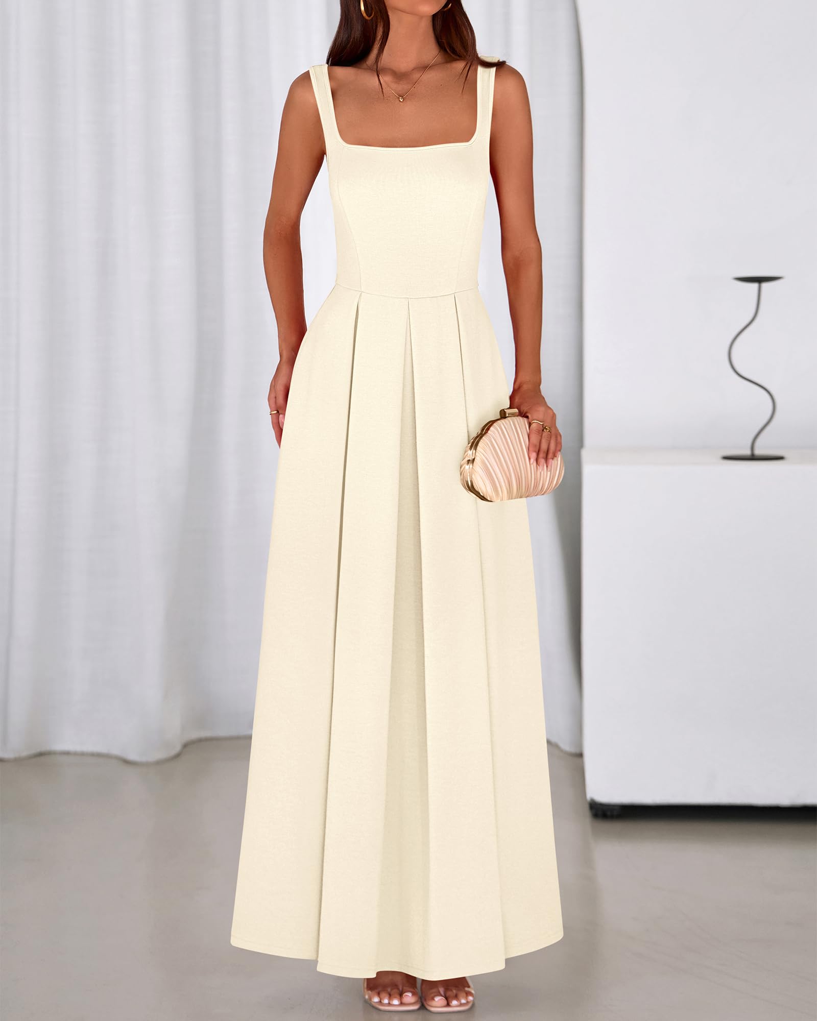 BTFBM Women Summer Square Neck Maxi Dress Spring Elegant Classy Sleeveless Formal Wedding Guest Cocktail Dresses