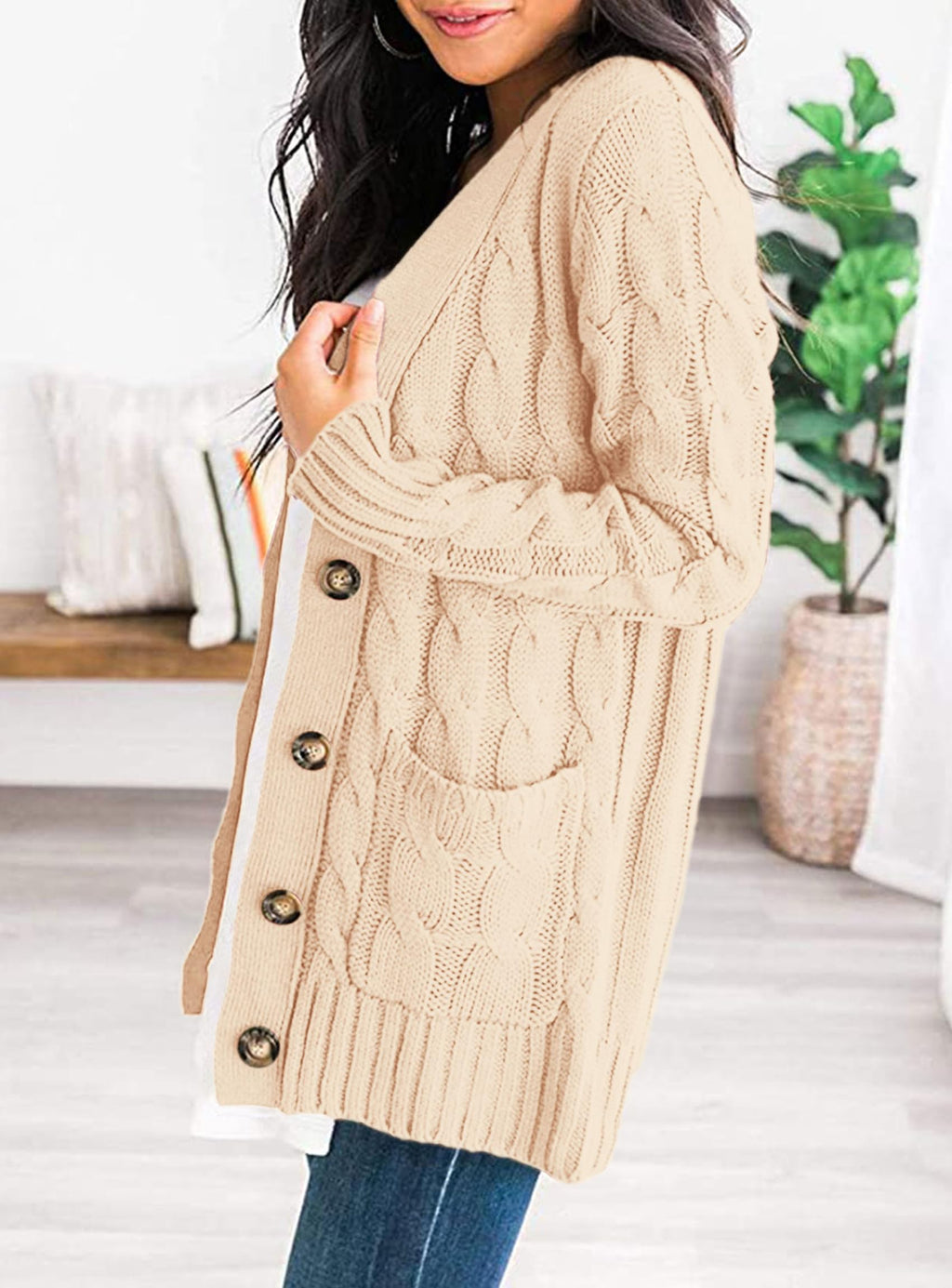PRETTYGARDEN Women's Open Front Cardigan Sweaters Fall Fashion Button Down Cable Knit Chunky Winter Clothing Outerwear Coats