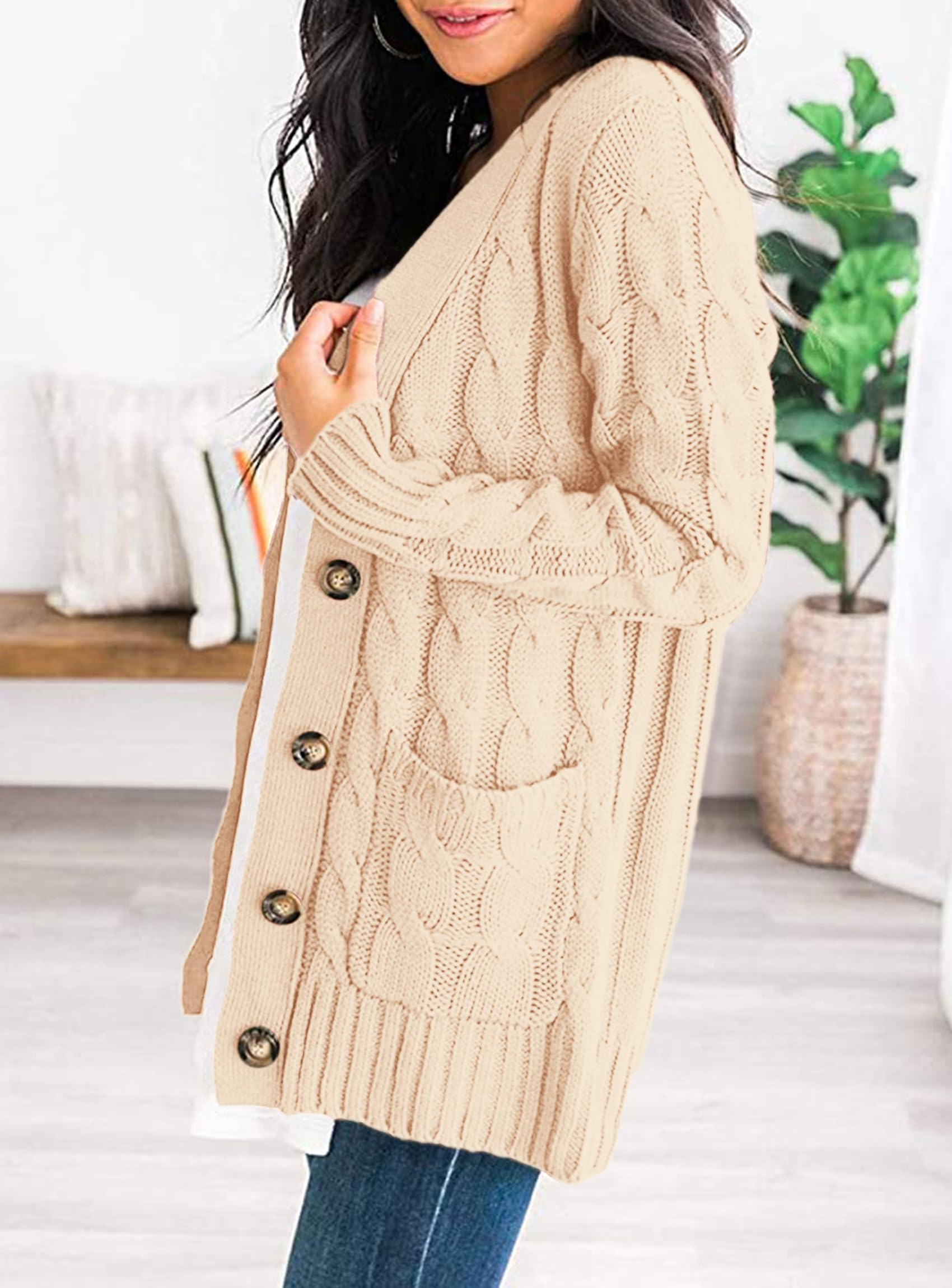 PRETTYGARDEN Women's Open Front Cardigan Sweaters Fall Fashion Button Down Cable Knit Chunky Winter Clothing Outerwear Coats