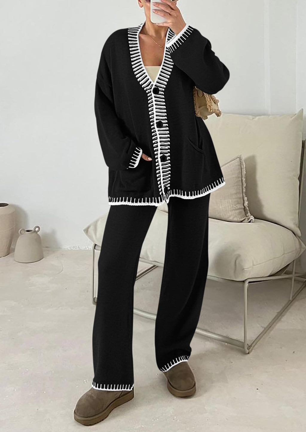 PRETTYGARDEN Lounge Sets for Women Fall Loungewear 2 Piece Outfits Cardigan Sweaters Track Suit Matching Winter Clothing