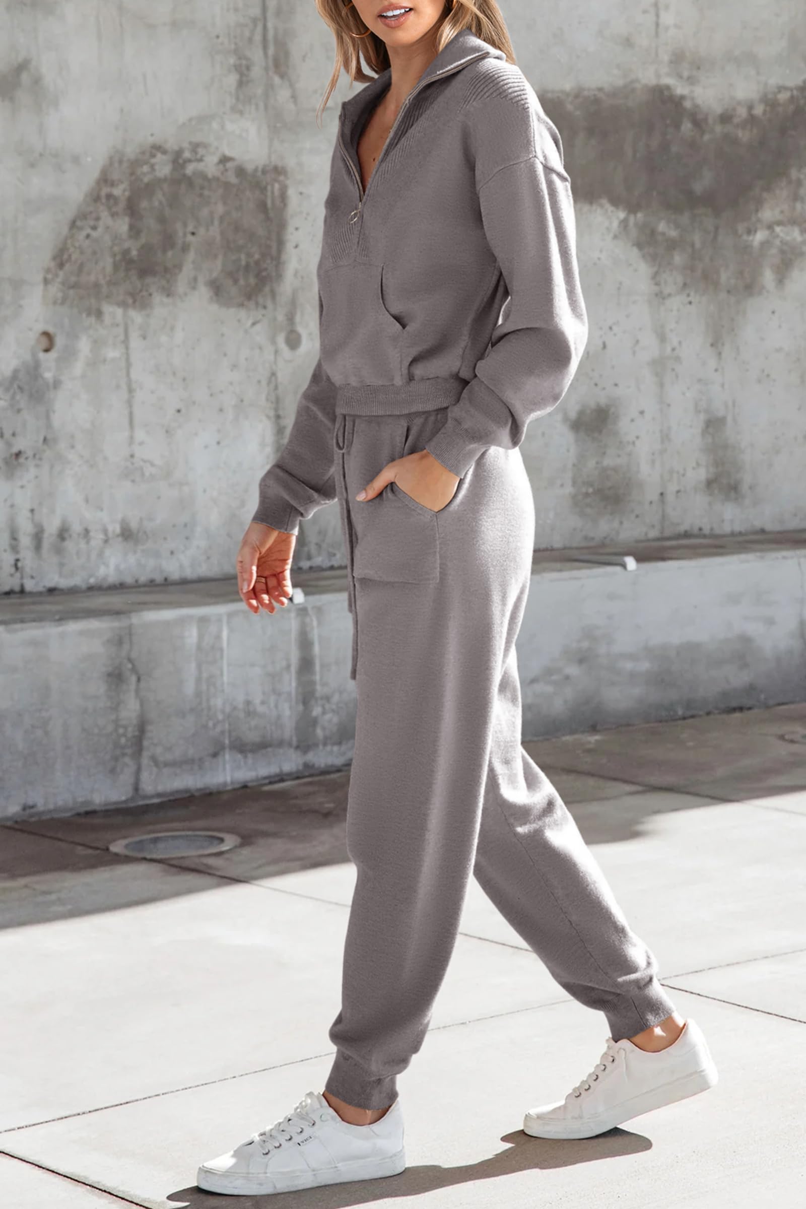 PRETTYGARDEN Women's 2 Piece Sweater Set Pullover Zip Up Sweatshirt Jogger Sweatpants Tracksuit Casual Outfit