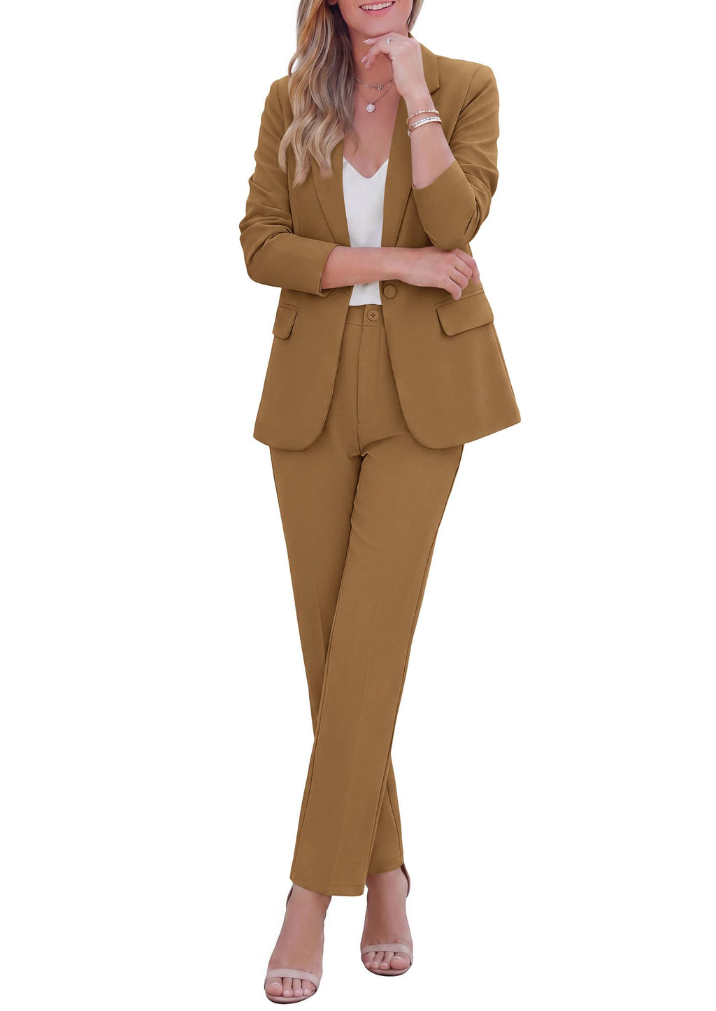 PRETTYGARDEN Two Piece Sets for Women Dressy Pant Suits Lapel Blazer,Straight Leg Dress Pants,Professional Interview Suit Set,Business Casual Outfits,Office Work Clothes,Fall Winter
