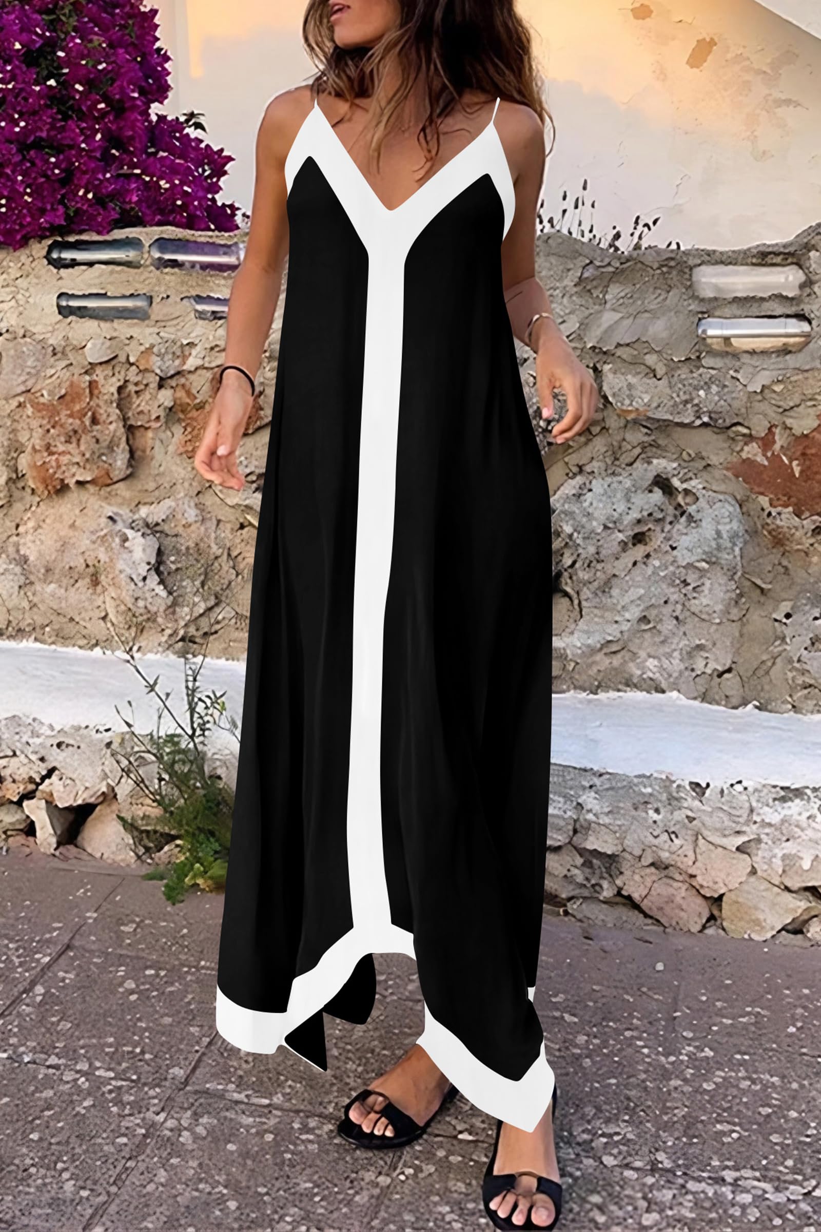 PRETTYGARDEN Women's Summer Maxi Dress Sleeveless V Neck Spaghetti Strap Flowy Elegant Holiday Party Dresses