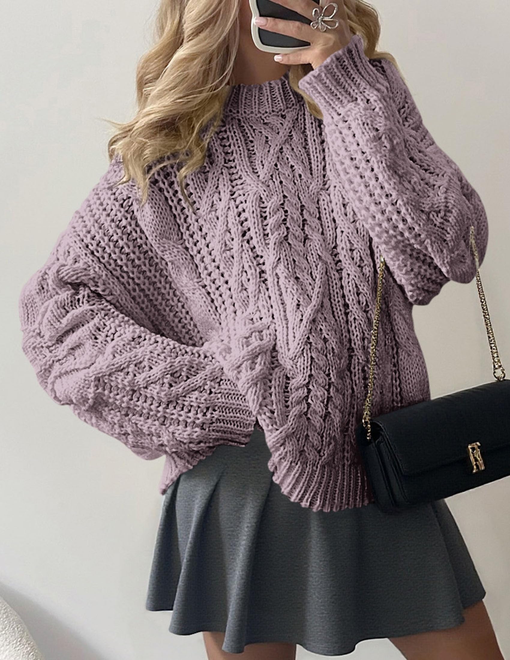 PRETTYGARDEN Women's Oversized Fall Sweaters Casual Long Sleeve Crewneck Chunky Cable Knit Pullover Tops Winter Clothes