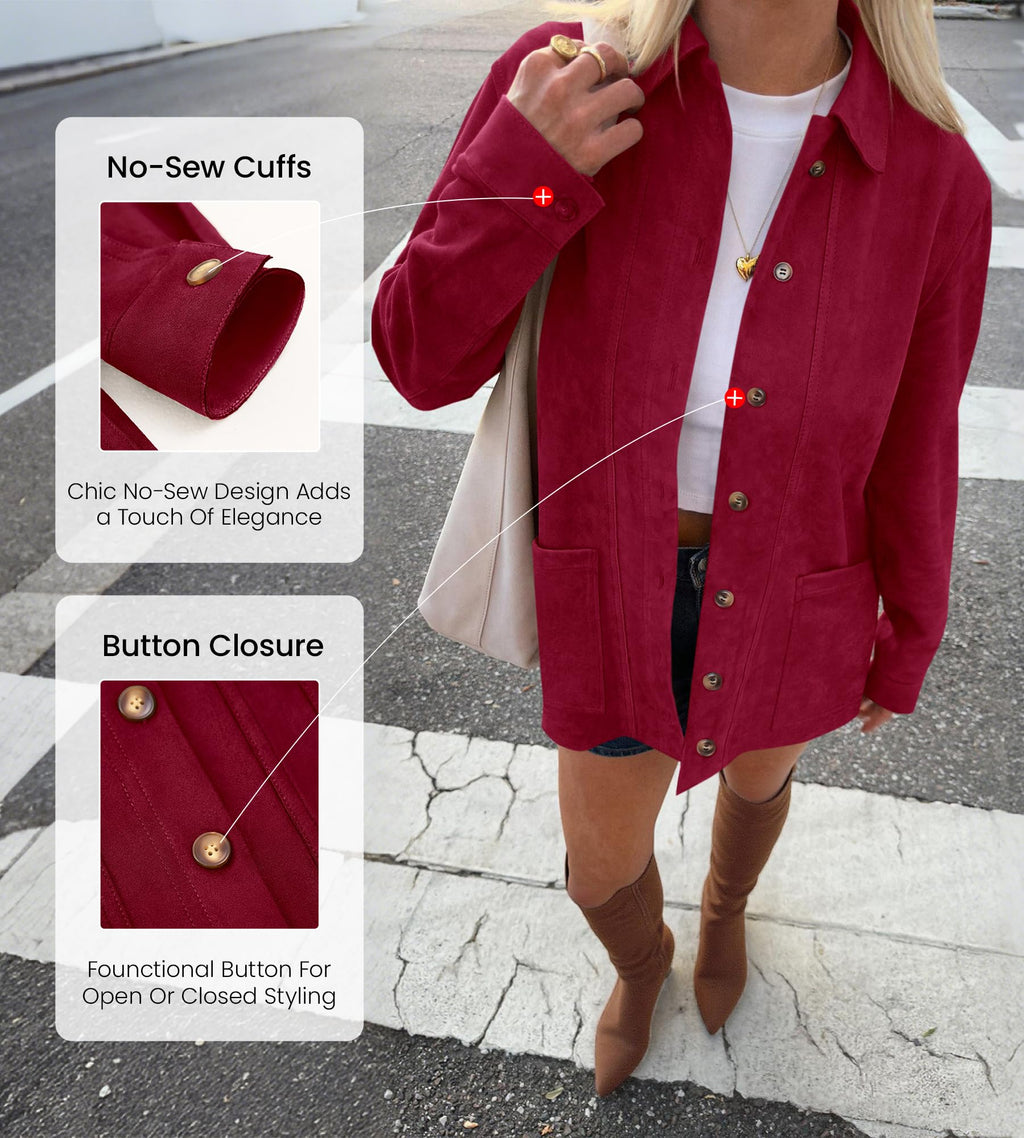 BTFBM Faux Suede Jacket Women Fall Fashion Leather Jackets Long Sleeve Button Down Winter Coats Shackets Outerwear