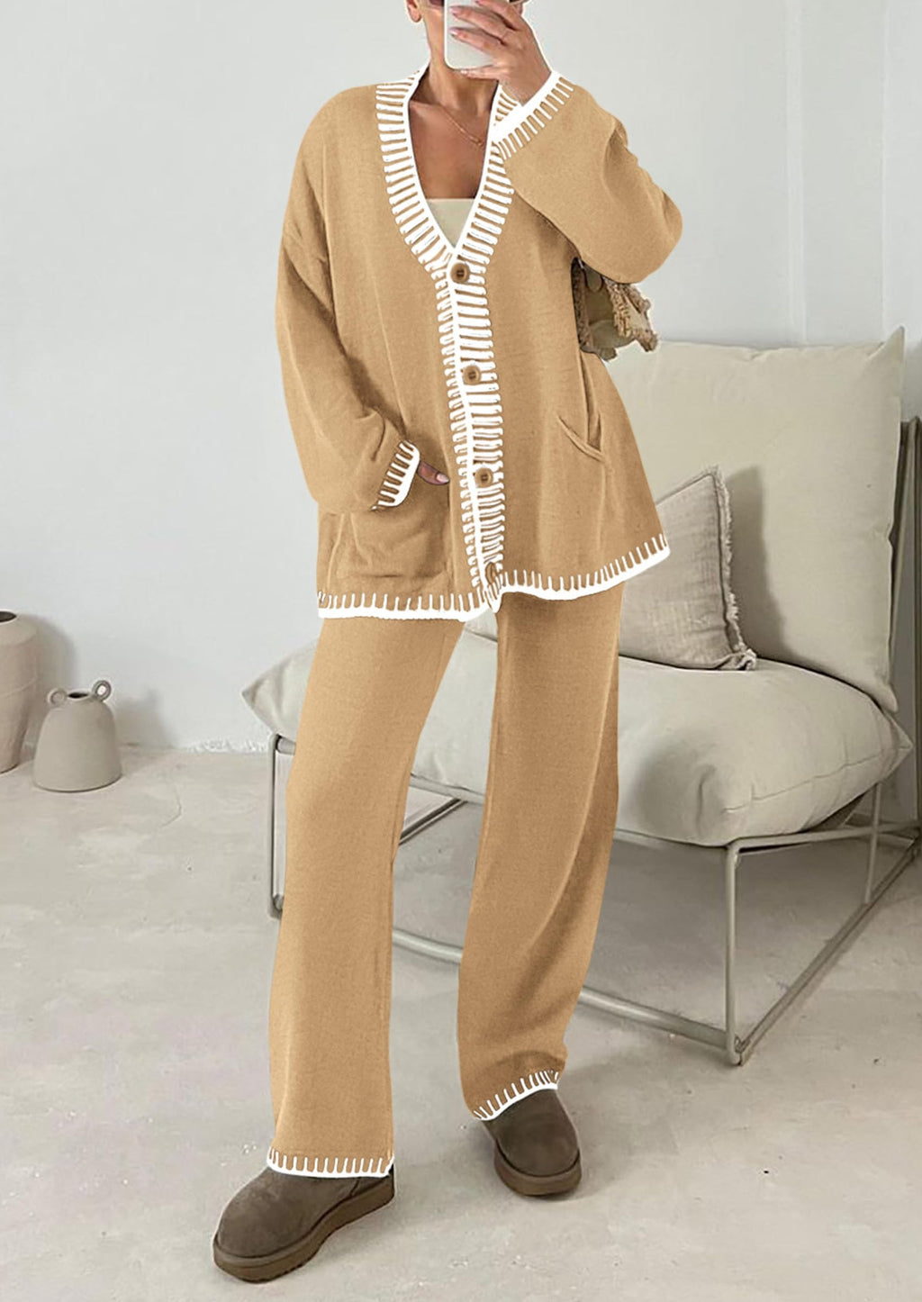 PRETTYGARDEN Lounge Sets for Women Fall Loungewear 2 Piece Outfits Cardigan Sweaters Track Suit Matching Winter Clothing