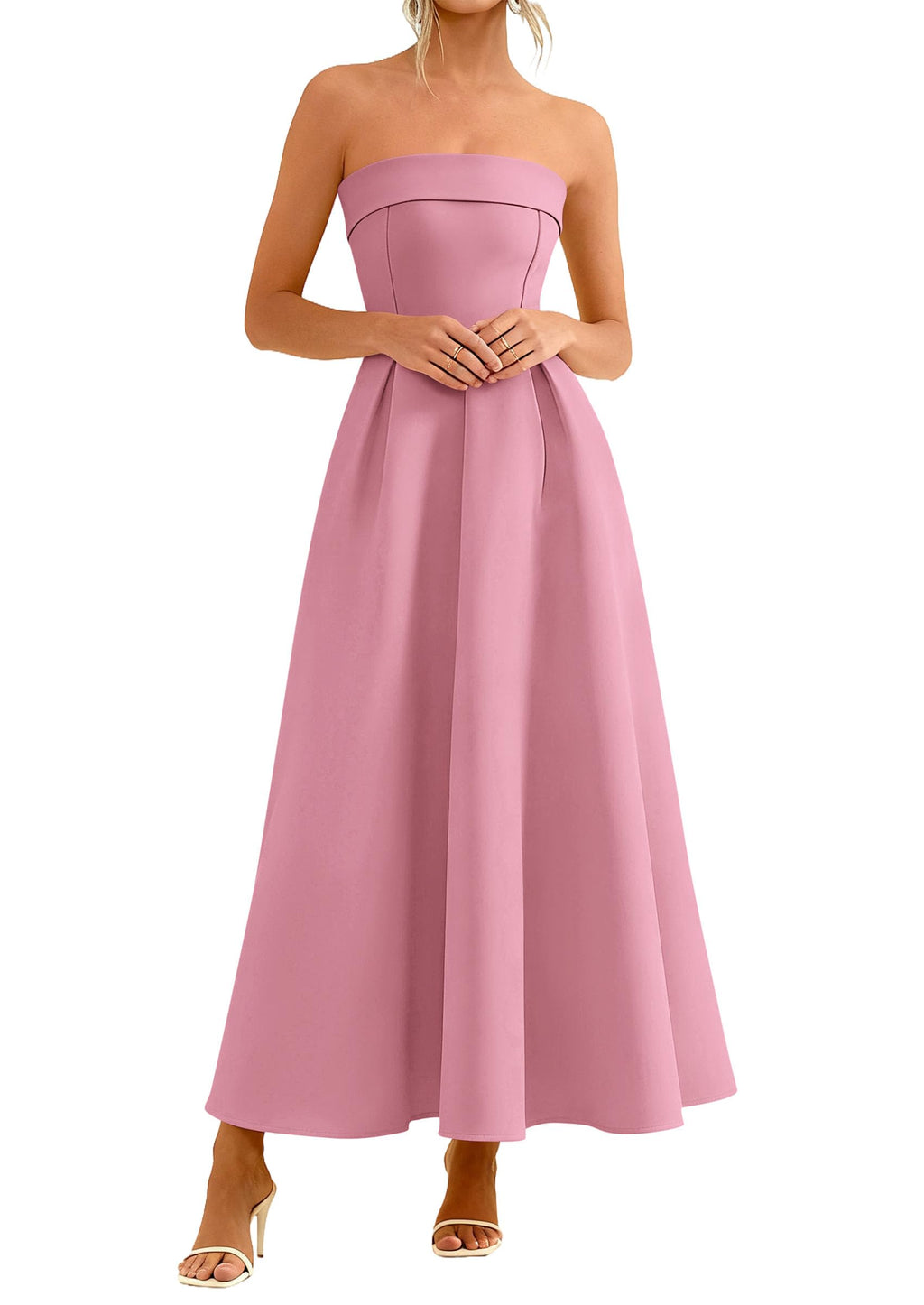 PRETTYGARDEN Cocktail Dresses for Women Summer Formal Elegant Tube Top Strapless Spring Wedding Guest Party Midi Dress