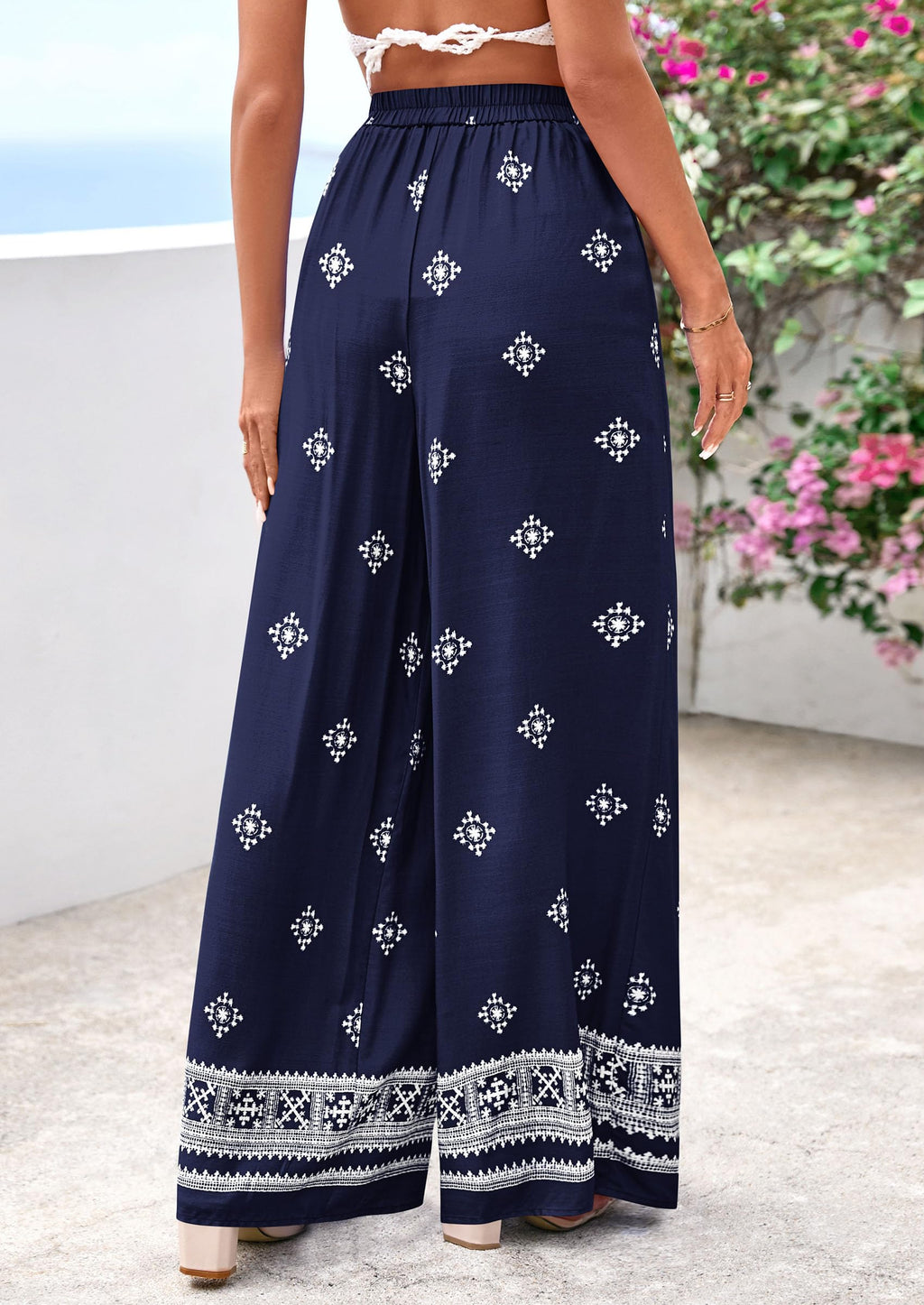 PRETTYGARDEN Women's Wide Leg Palazzo Pants Summer Boho Floral Trousers Spring Flowy Beach Vacation Clothes Resort Wear