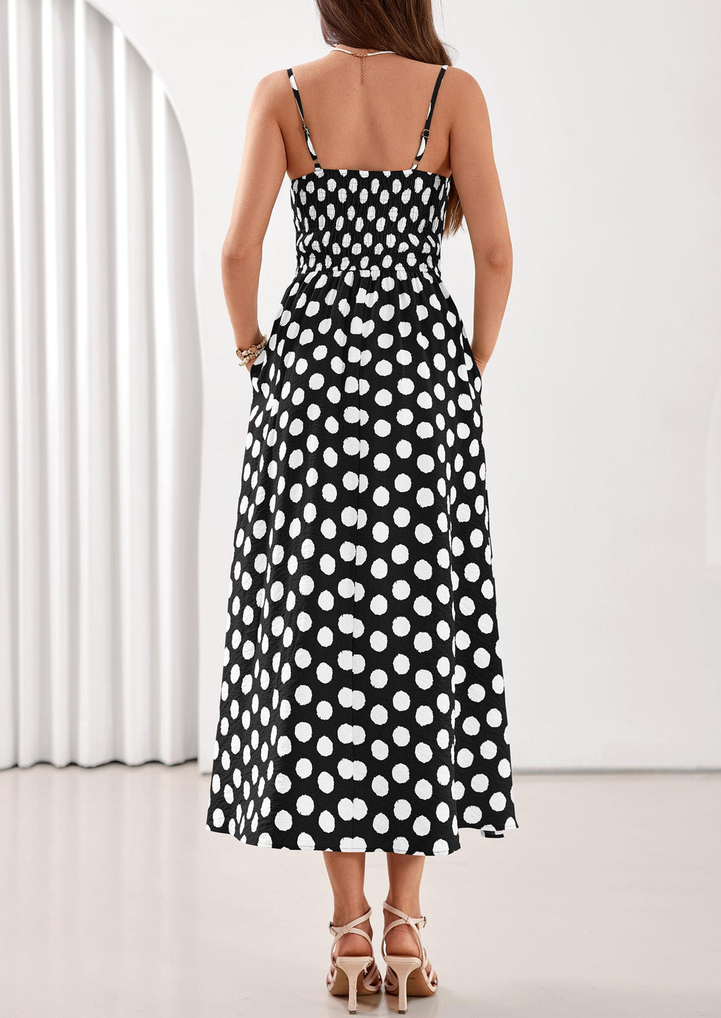 PRETTYGARDEN Womens Polka Dot Dress Summer Sleeveless Spaghetti Straps Smocked Sun Dress Flowy Spring Beach Midi Dresses