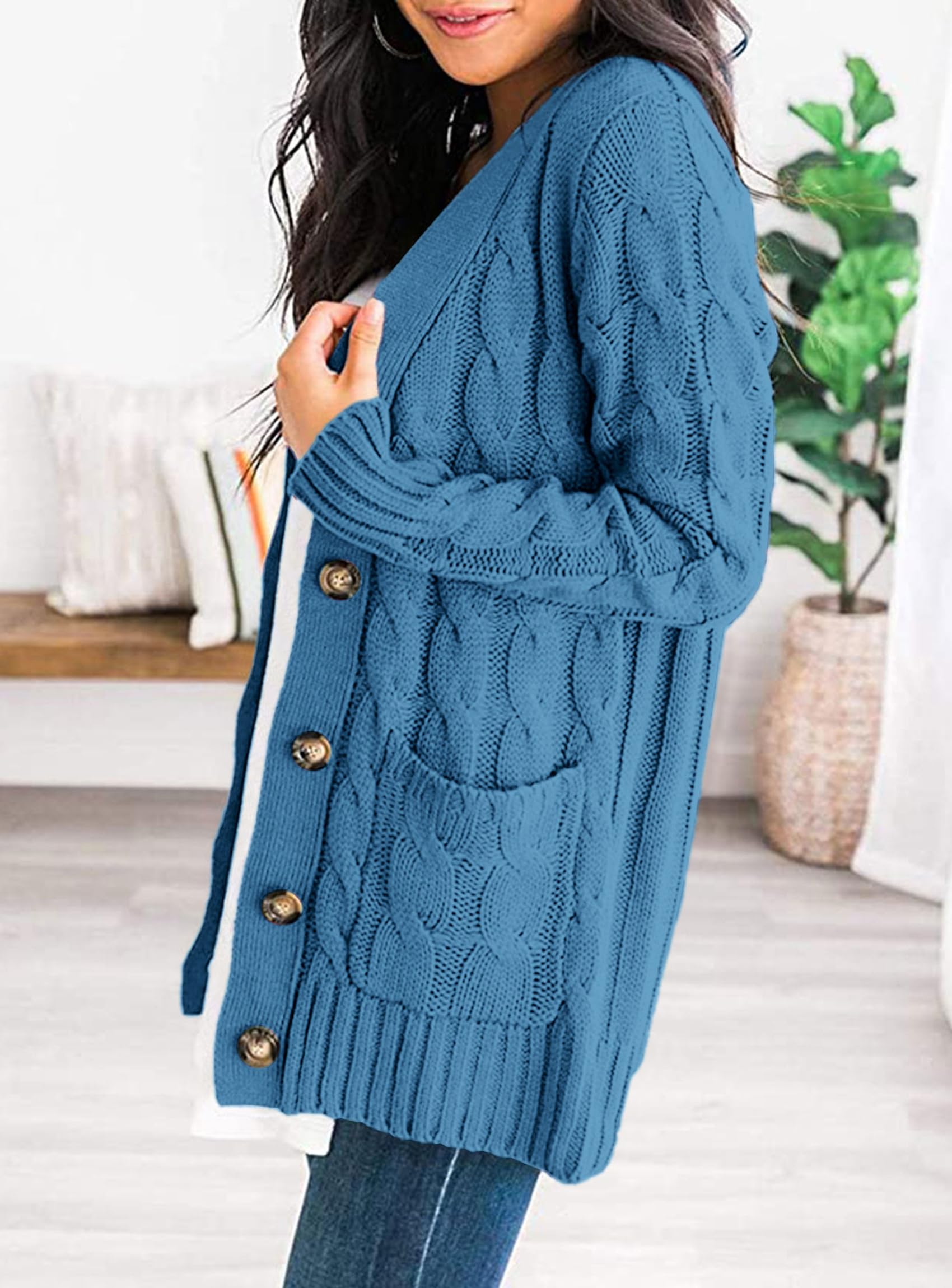 PRETTYGARDEN Women's Open Front Cardigan Sweaters Fall Fashion Button Down Cable Knit Chunky Winter Clothing Outerwear Coats