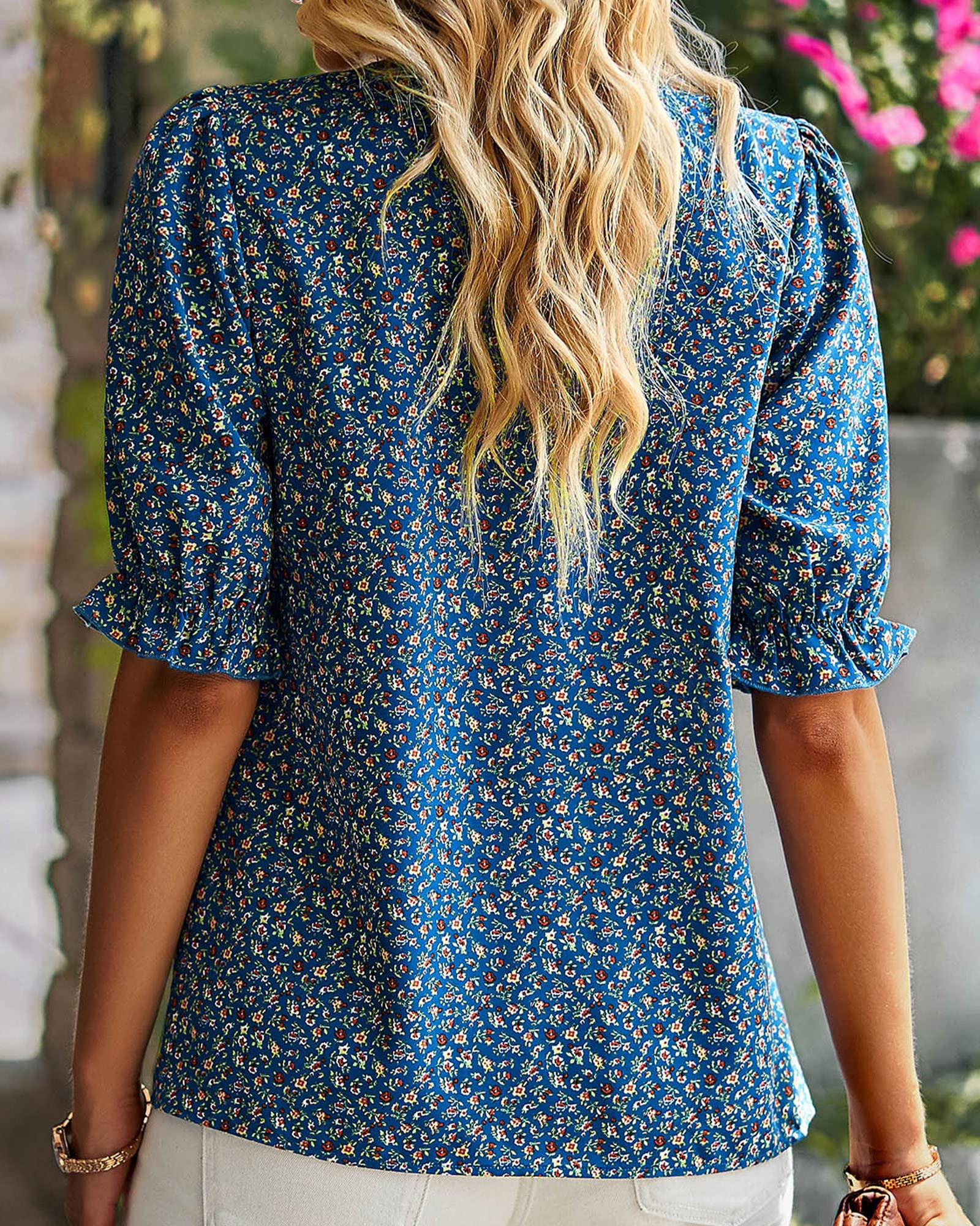 FreshPretty Women's Dressy Casual Blouses Business Work Tops Lace Trim Short Sleeve Office Shirts Summer Spring Outfits