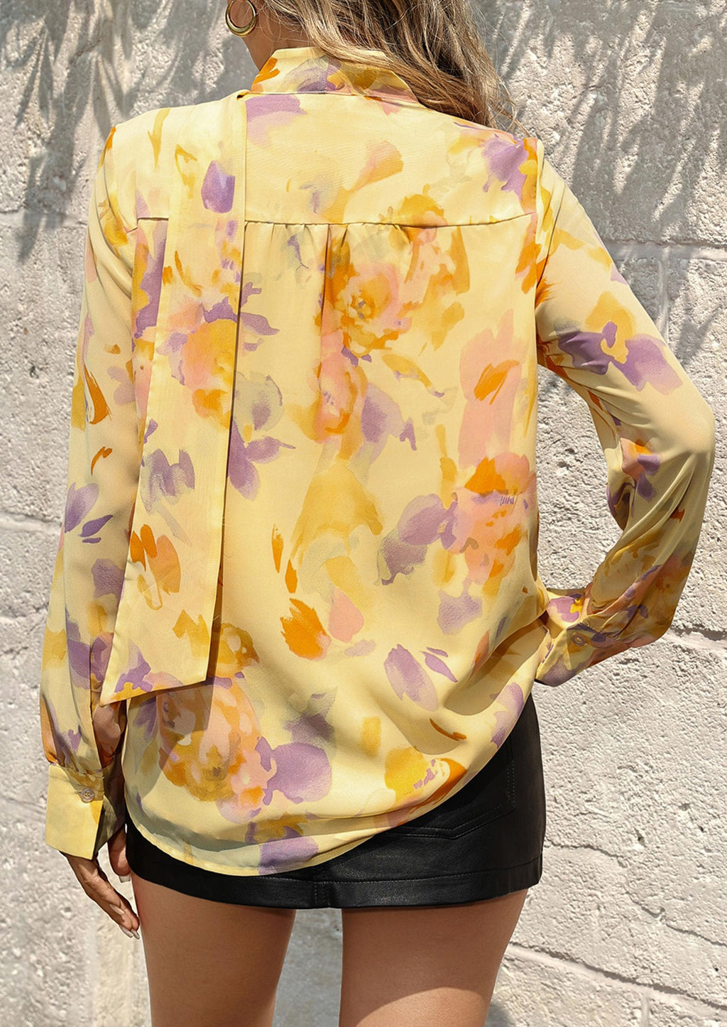 PRETTYGARDEN Women Chiffon Boho Blouses Dressy Casual Flowy Fall Tops, Long Sleeve V Neck Shirts with Tie, Elegant Date Night Outfit for Work Office, Going Out