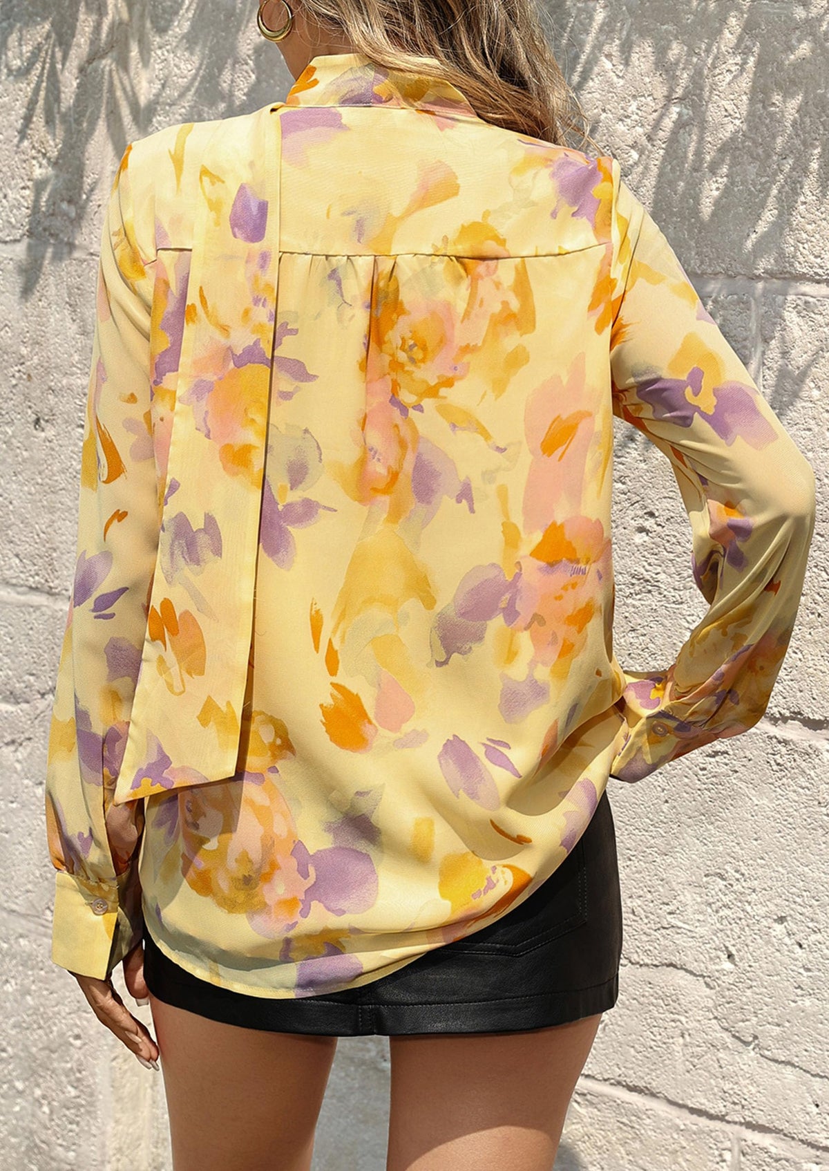 PRETTYGARDEN Women Chiffon Boho Blouses Dressy Casual Flowy Fall Tops, Long Sleeve V Neck Shirts with Tie, Elegant Date Night Outfit for Work Office, Going Out