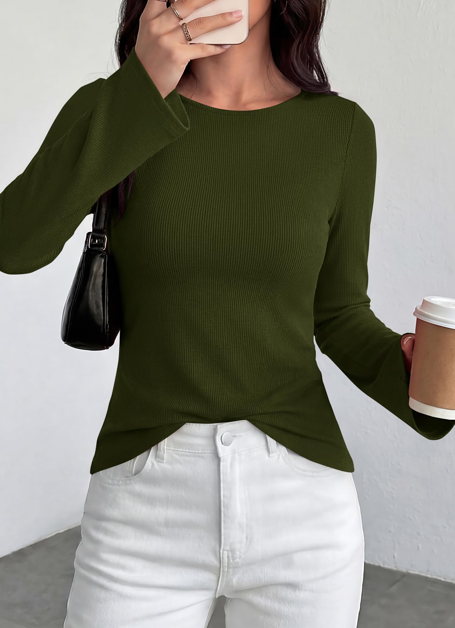 BTFBM Long Sleeve Shirts for Women Spring Y2K Clothes Casual Boat Neck Bell Sleeve Fitted Fall Going Out Tops