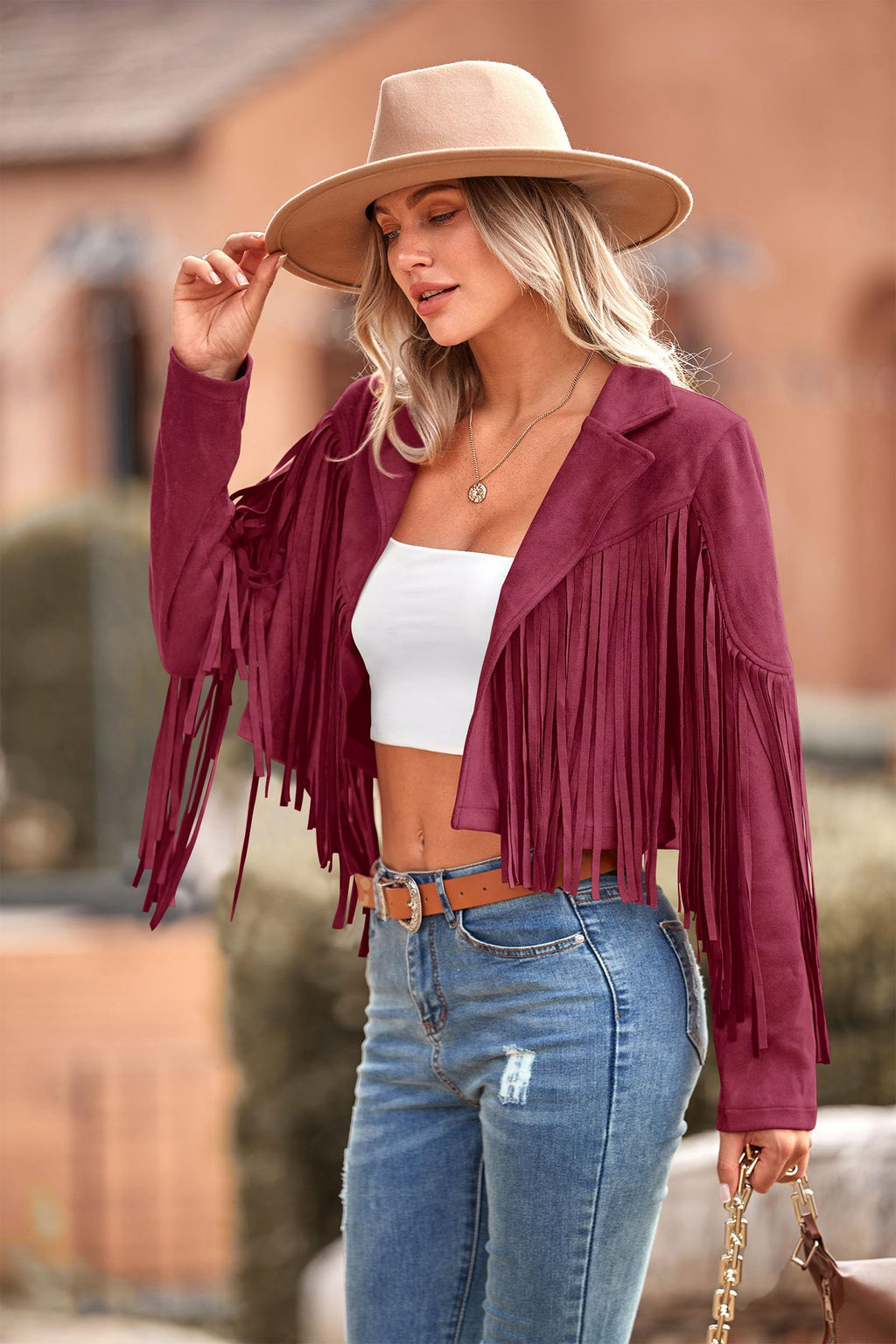 PRETTYGARDEN Women's Fringe Faux Suede Leather Jackets Fall Fashion Tassel Motorcycle Cropped Coats