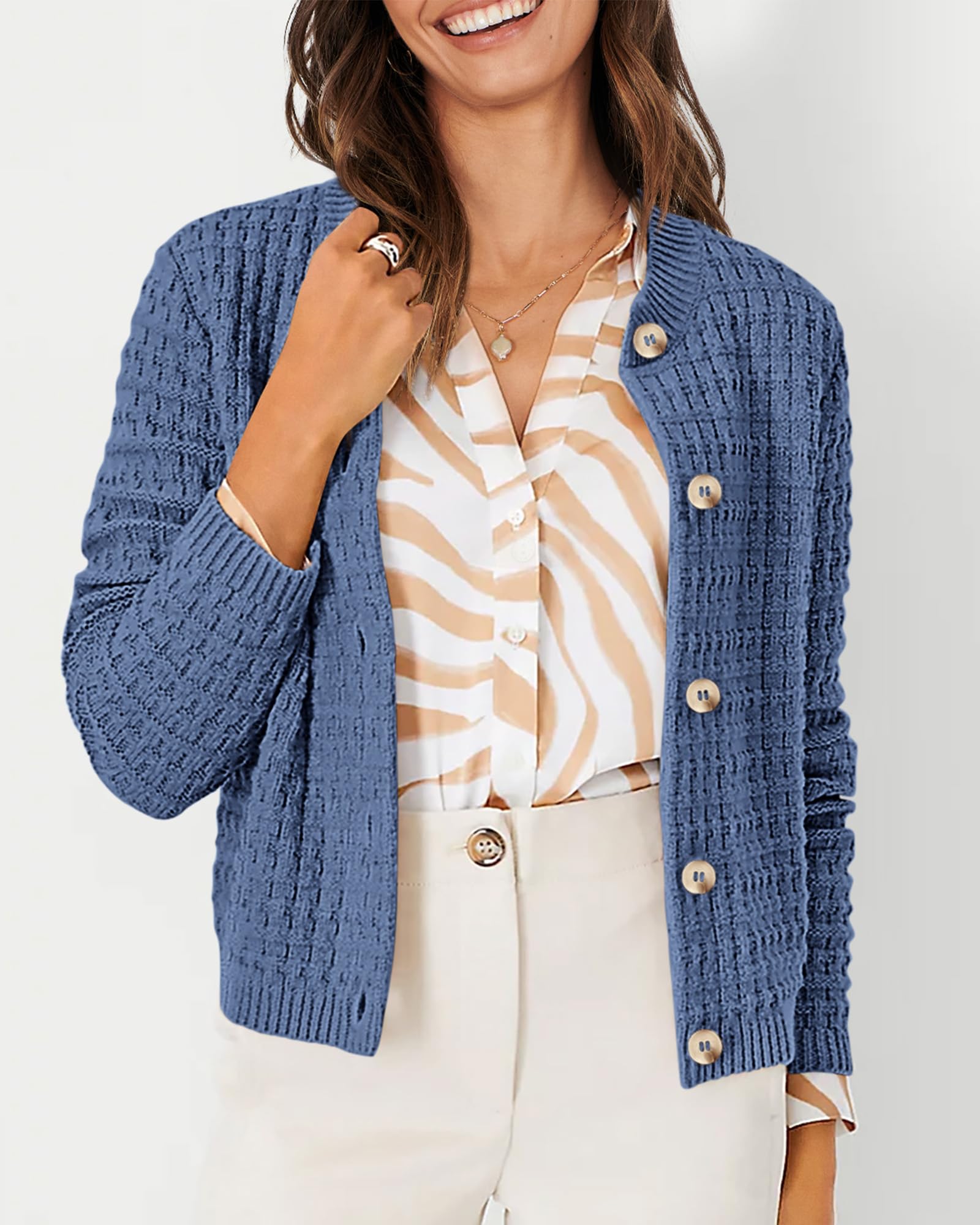 PRETTYGARDEN Women's Knit Cardigan Sweaters Casual Long Sleeve Open Front Button Down Trendy Jackets Outerwear