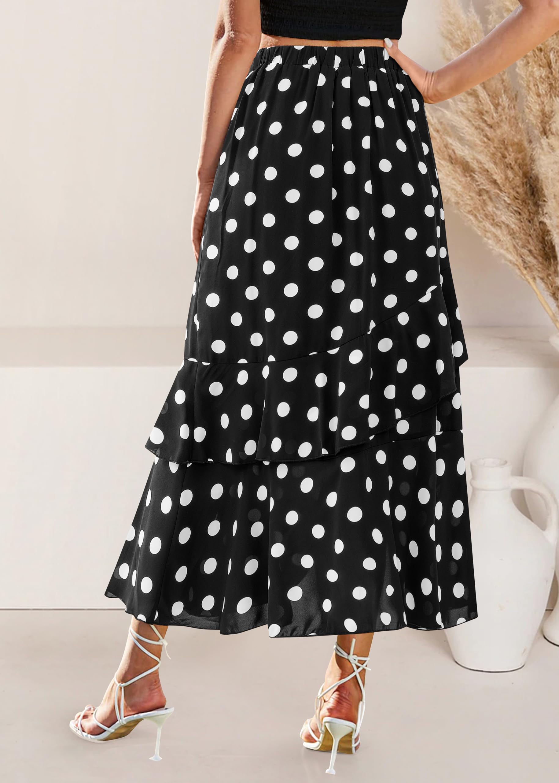 BTFBM Women Spring Summer Long Skirts Dress Boho Floral Elastic Waist Split Ruffle High Low Beach Maxi Skirt Clothes