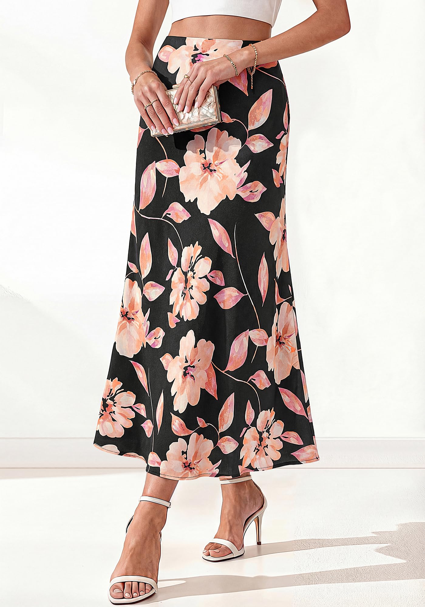 BTFBM Maxi Skirts for Women Summer Spring Boho Lightweight A Line High Waisted Wedding Guest Party Silk Midi Skirt